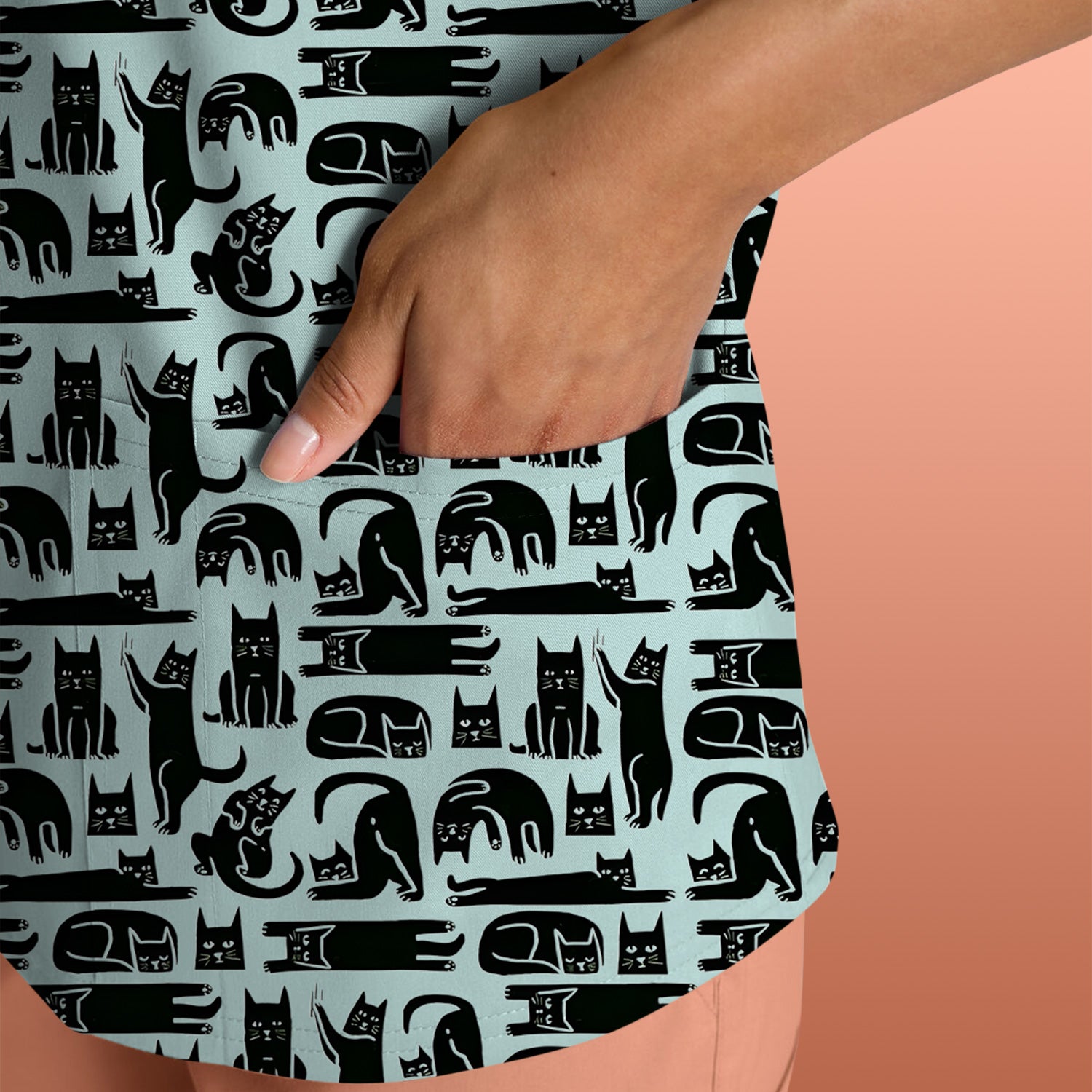 Cute Funny Cat Poses Print Scrub Top, Comfortable Scrubs for Nurses