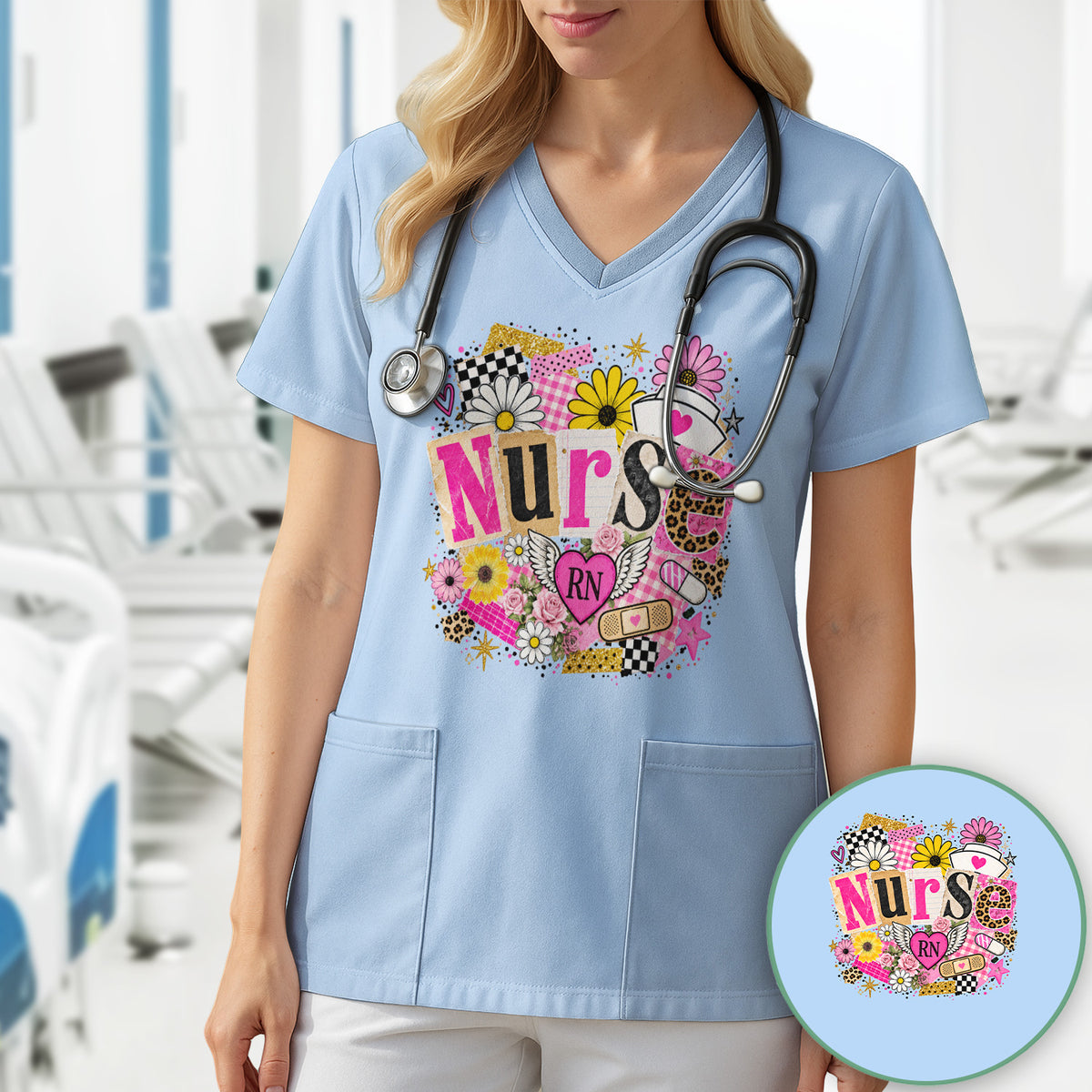 Nurse RN Floral Collage T-Shirt