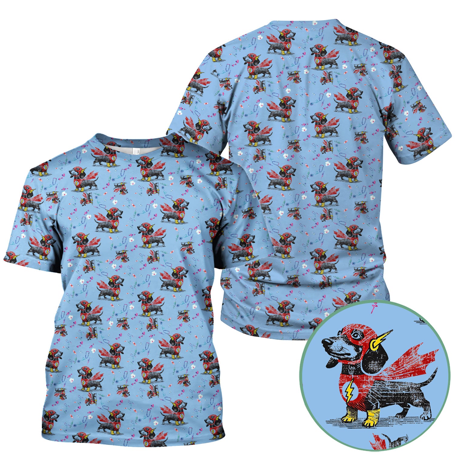 Dachshund Hero Scrub Top for Nurses - Super Nurse Funny Flash Dog Print Medical Uniform Shirt - Cute Sausage Dog Gift for RN CNA LPN