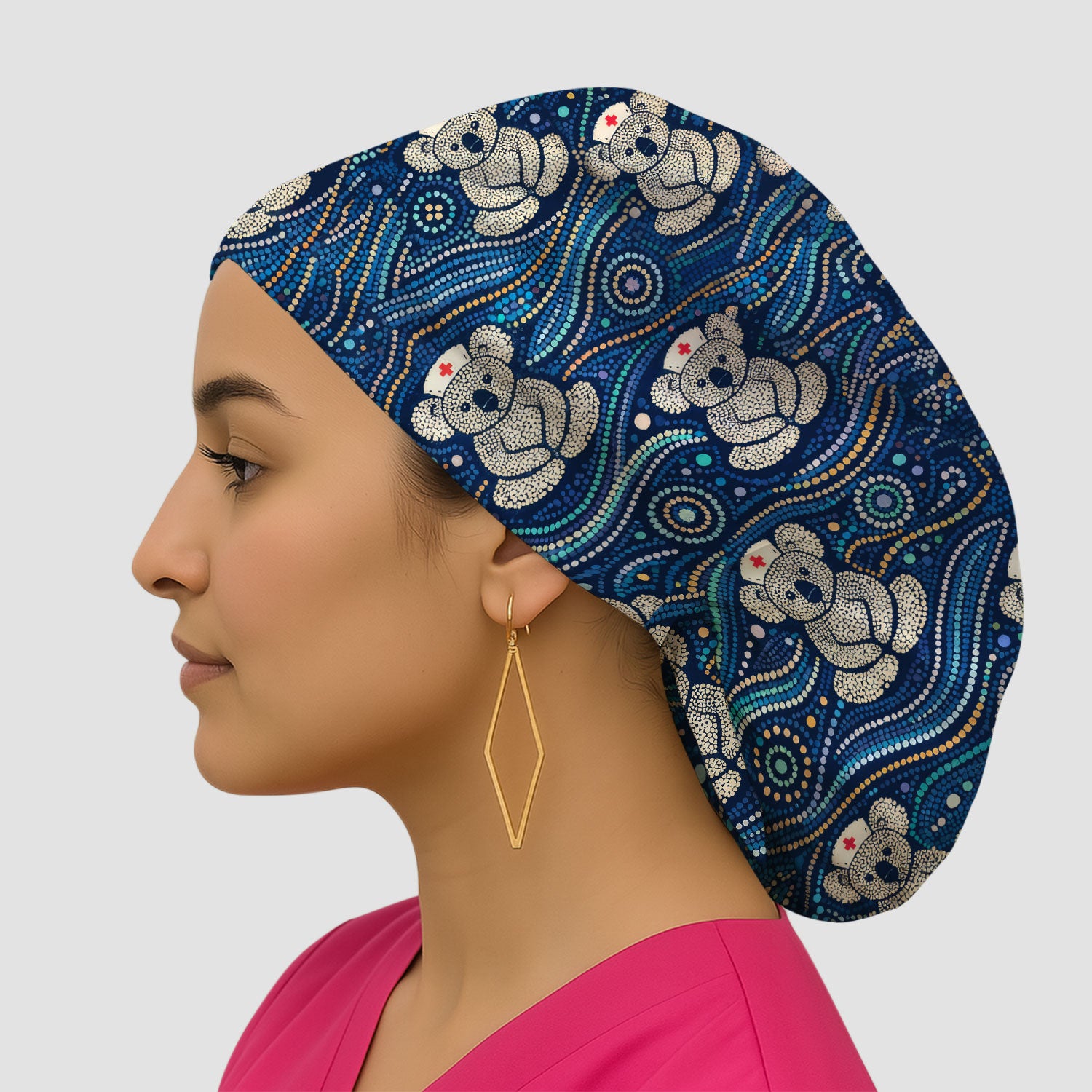 Koala Pattern Nurse Scrub Cap, Aboriginal Dot Art Medical Hat For Women, Breathable Fabrics Nursing Uniform
