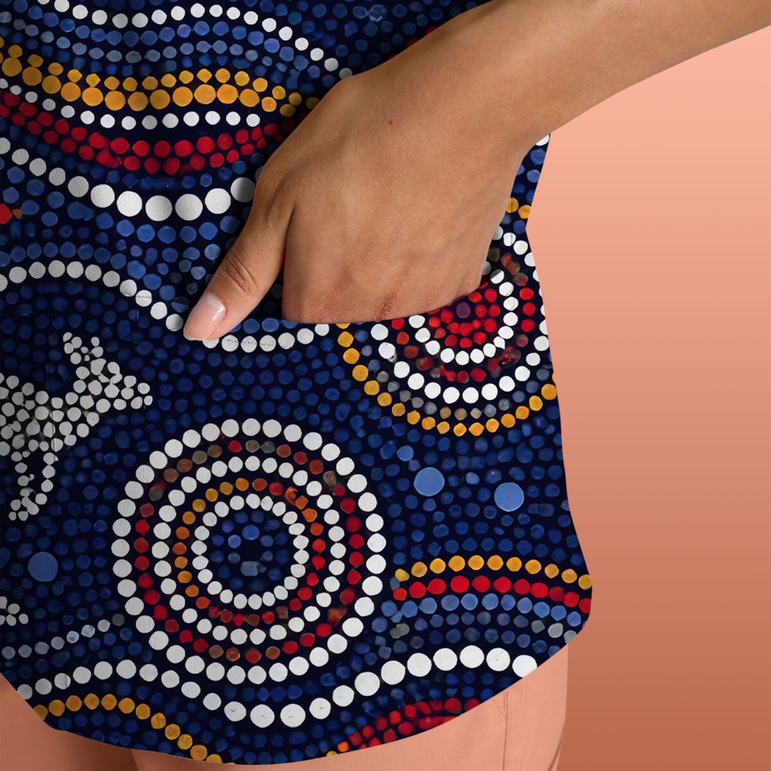 Australian Aboriginal Art Pattern Nurse Scrub Top, Kangaroo Dot Nurses Shirt For Women, Breathable Fabrics Nursing Uniform