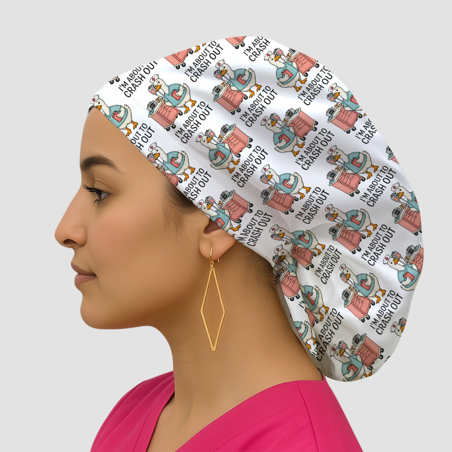 Funny Nurse Goose Crash Out Pattern Cap, Bouffant Scrub Caps for Women