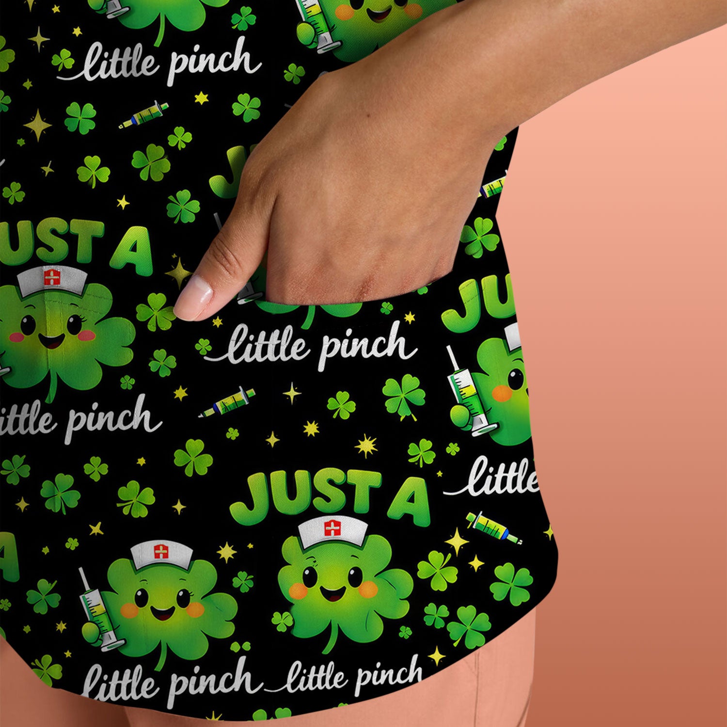 Shamrock Nurse Just A Little Pinch Print Scrub Top, Comfortable Scrubs for Nurses