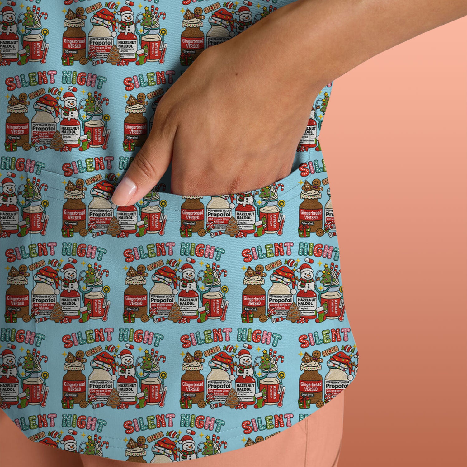 Silent Night Nurse Scrub Top, Funny Christmas Medical Scrub Shirt, Holiday Nursing Uniform