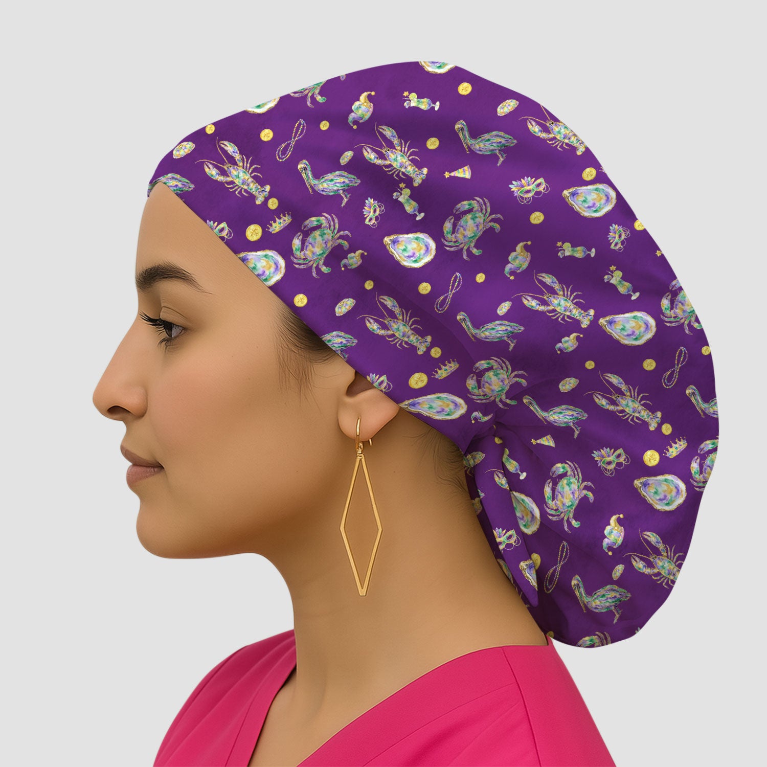 Mardi Gras Seafood Nurse Scrub Cap, Comfortable Uniform Scrubs For Nursing