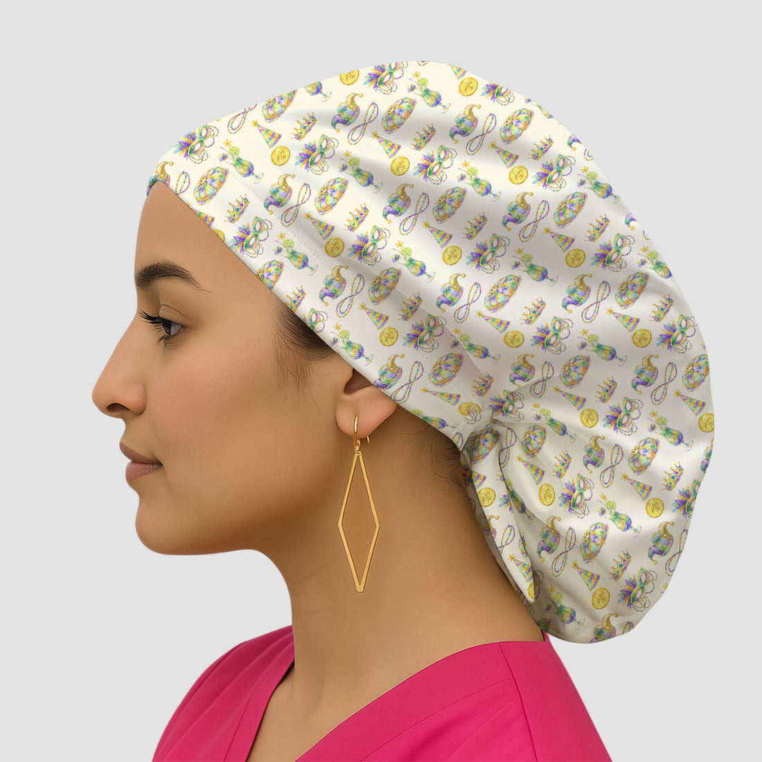 Mardi Gras Mask Scrub Cap, Elegant Carnival Pattern Nurse Hat For Women, Breathable Fabrics Nursing Uniform