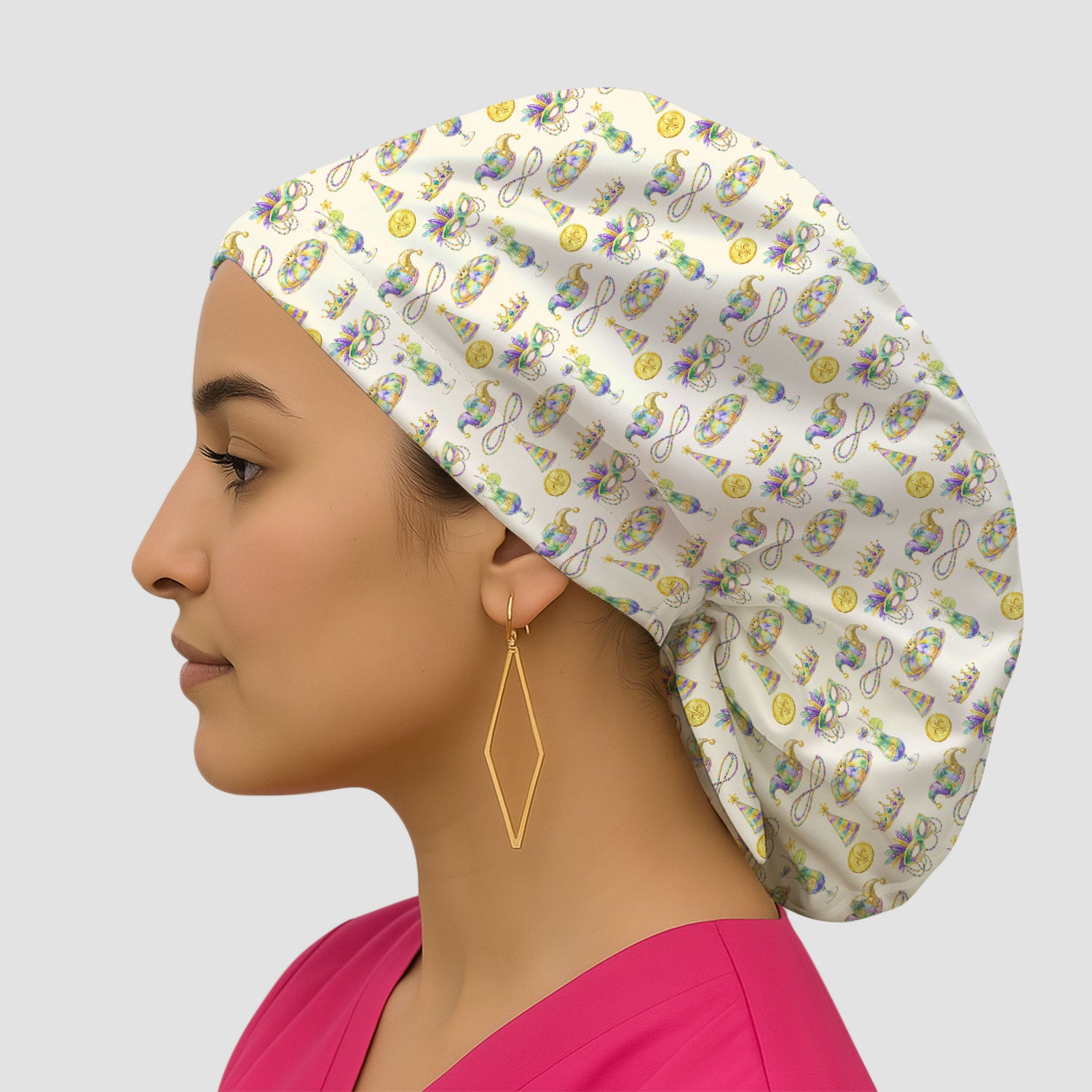 Mardi Gras Mask Scrub Cap, Elegant Carnival Pattern Nurse Hat For Women, Breathable Fabrics Nursing Uniform