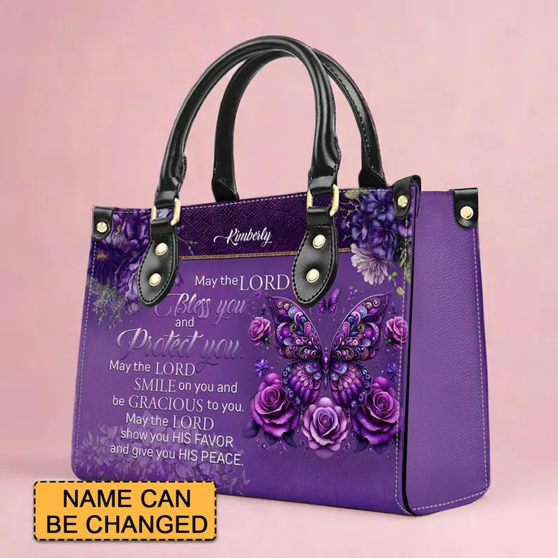 Personalized Blessing Nurse Leather Handbag, May the Lord Protect You Quote, CNA RN LPN Healthcare Worker Gift