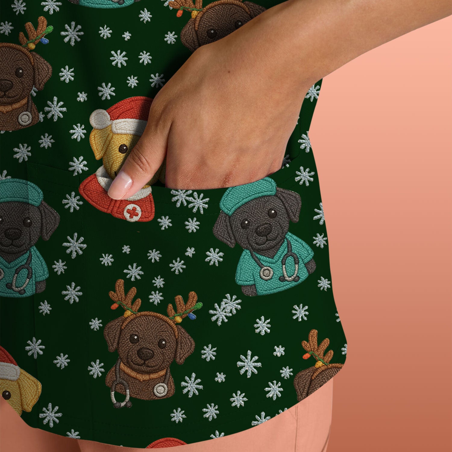 Christmas Dog Pattern Scrub Top, Cute Puppy Nurse Scrub Shirt, Holiday Nursing Uniform