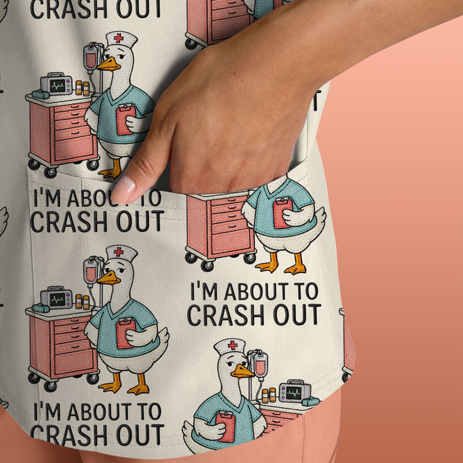Funny Nurse Goose Crash Out Pattern Scrub Top, Comfortable Scrubs for Nurses