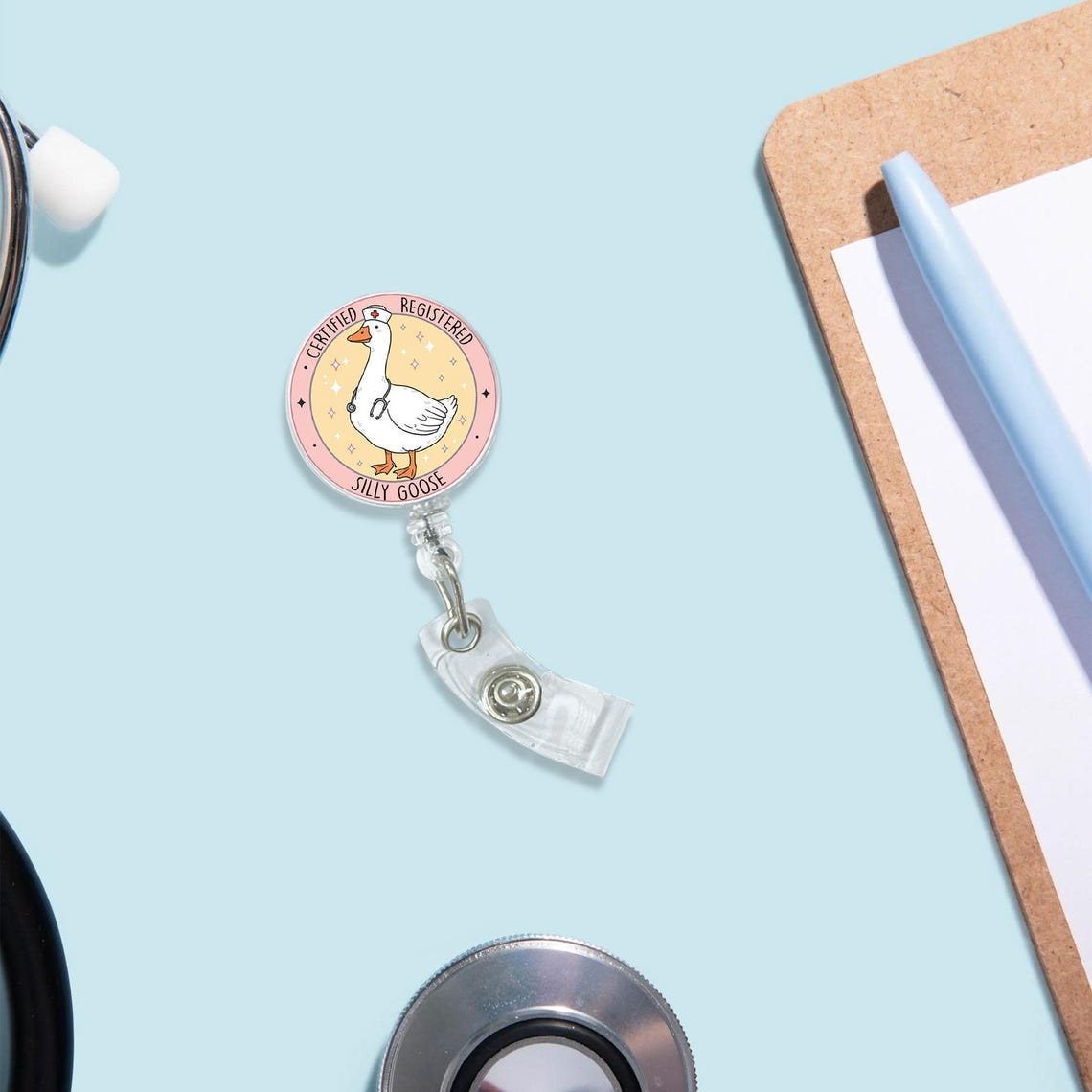 Funny Goose Badge Reel, Silly Nurse ID Holder, Retractable Work Badge, Gift for RN LPN CNA ER