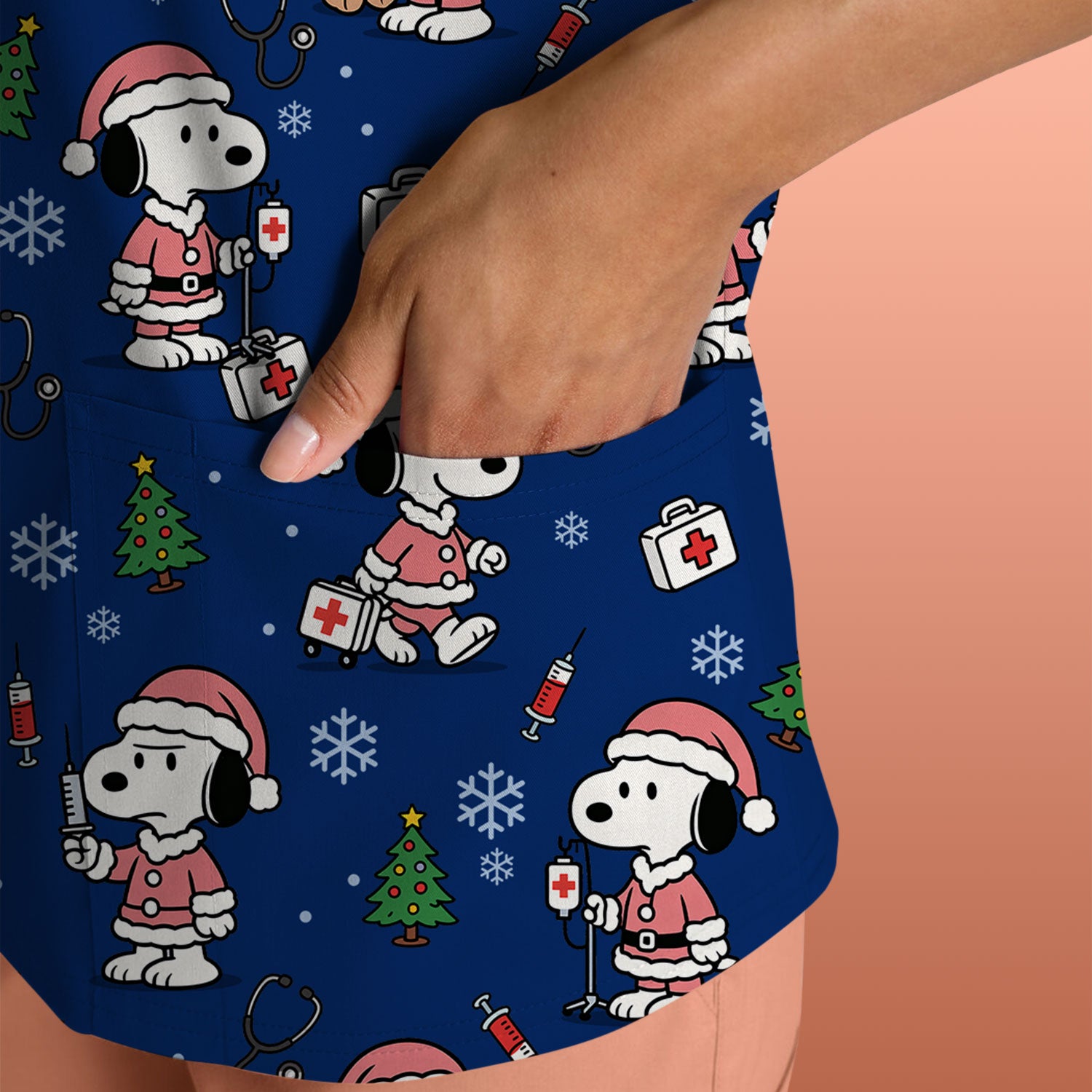 Snoopy Holiday Scrubs Top Multi Colors - Funny Xmas Nurse Shirt Women - Cute Christmas Scrub Top Gift for Healthcare Workers