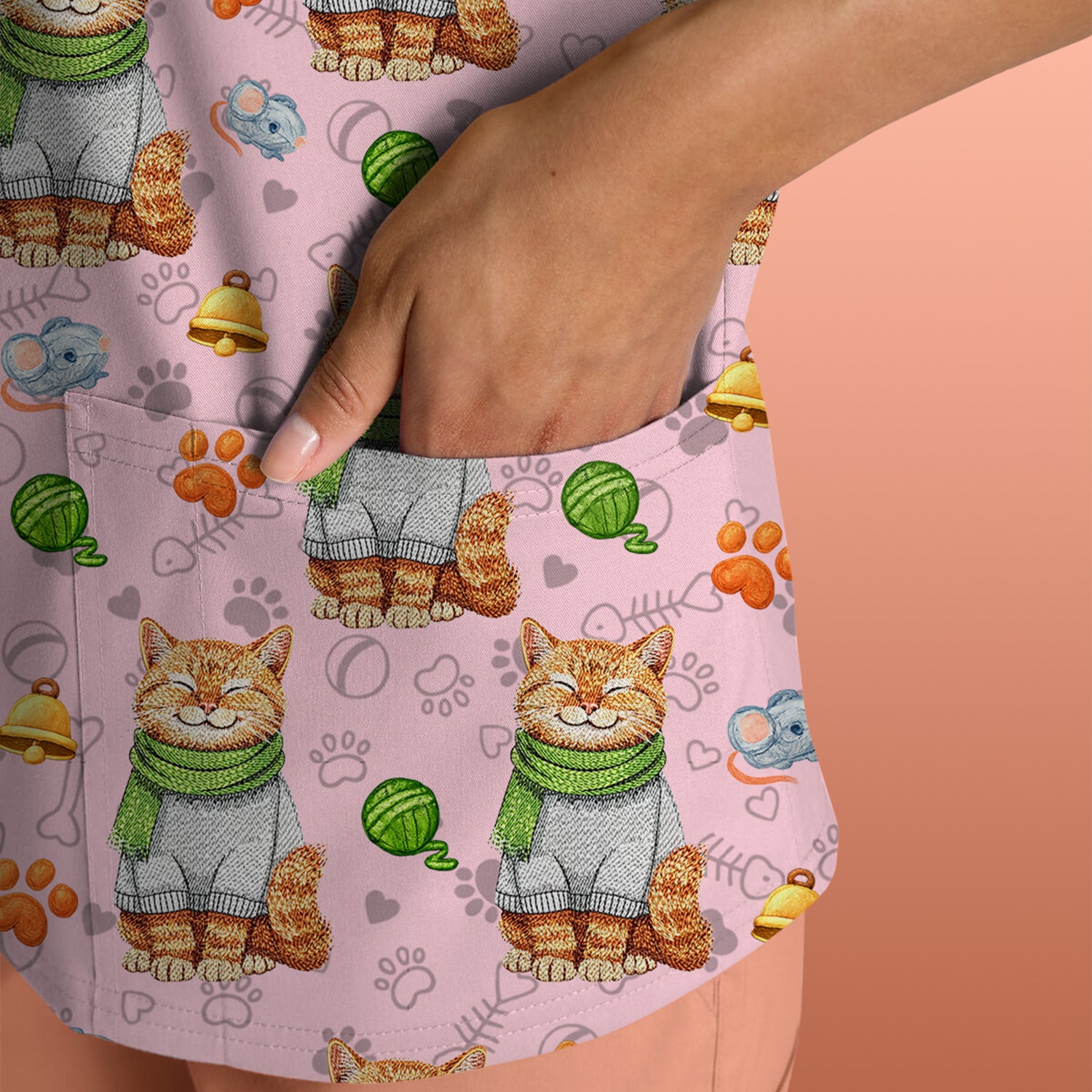 Adorable Cat Lover Nurse Scrub Top, Cute Cat Medical Pattern Shirt, Breathable Fabrics Nursing Uniform