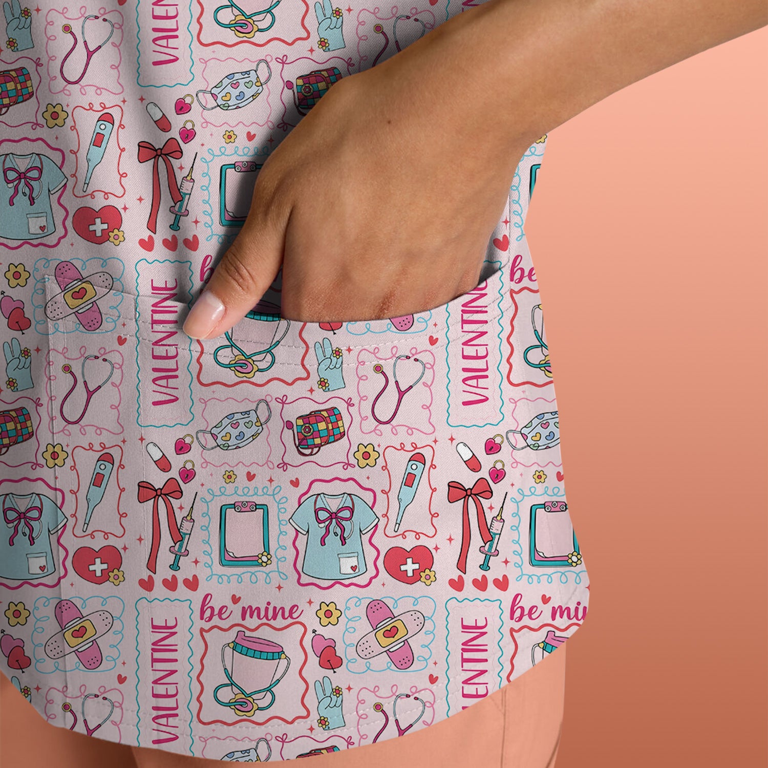 Valentine Medical Hearts Bandages Syringes Scrub Top, Comfortable Scrubs for Nurses