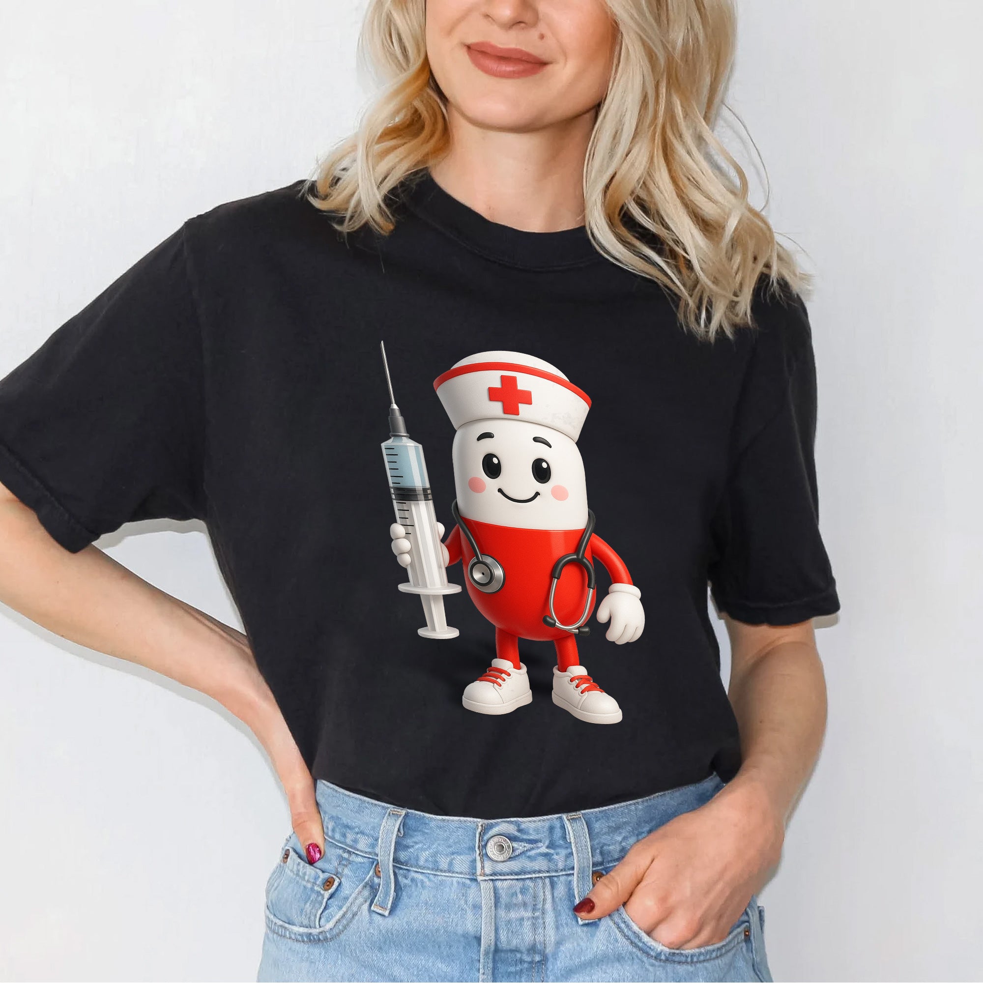 Personalized Funny Nurse Shirt with Pill Cartoon – I Will Stab You Quote Tee for RN LPN CNA  – Cute Medical Humor Gift for Healthcare Workers