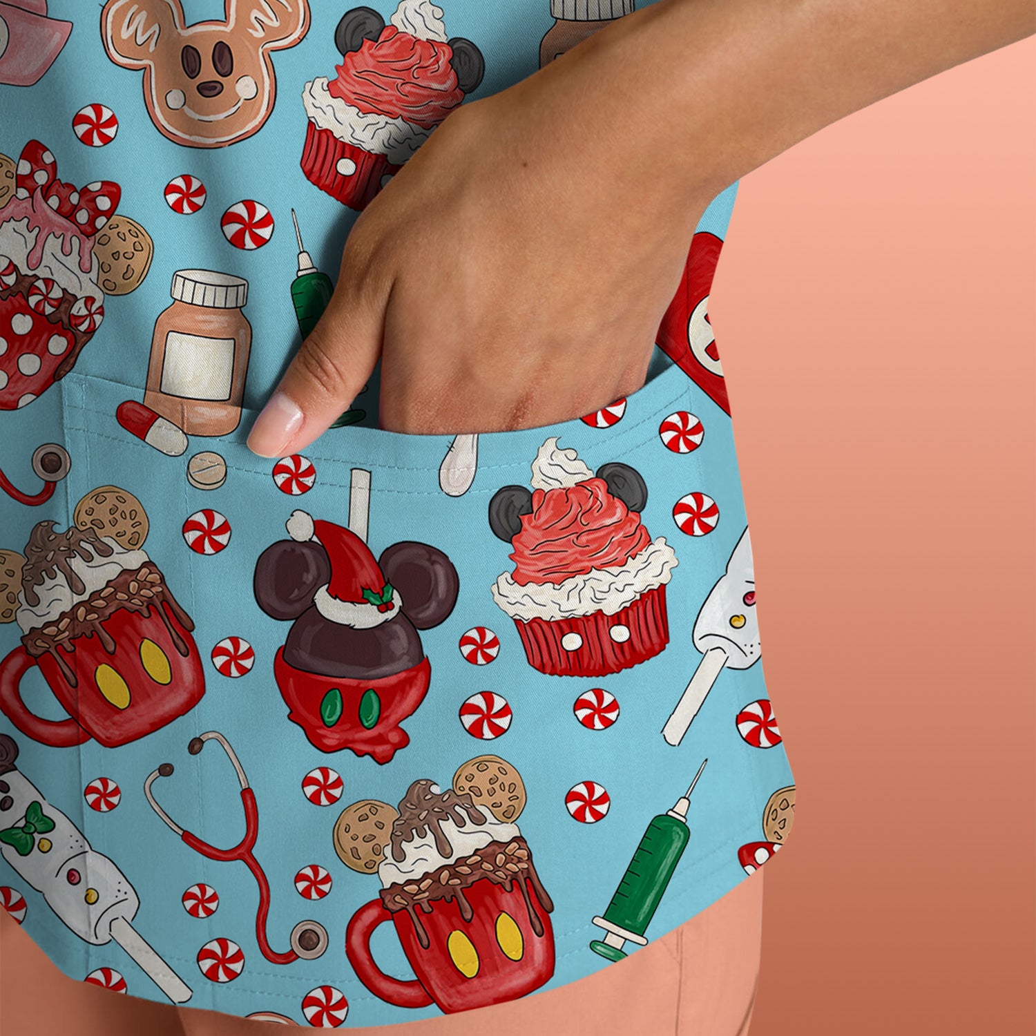 Christmas Scrub Top for Nurses - Cute Gingerbread Cupcake Candy Medical Shirt - Xmas Holiday Uniform for Women RN CNA LPN