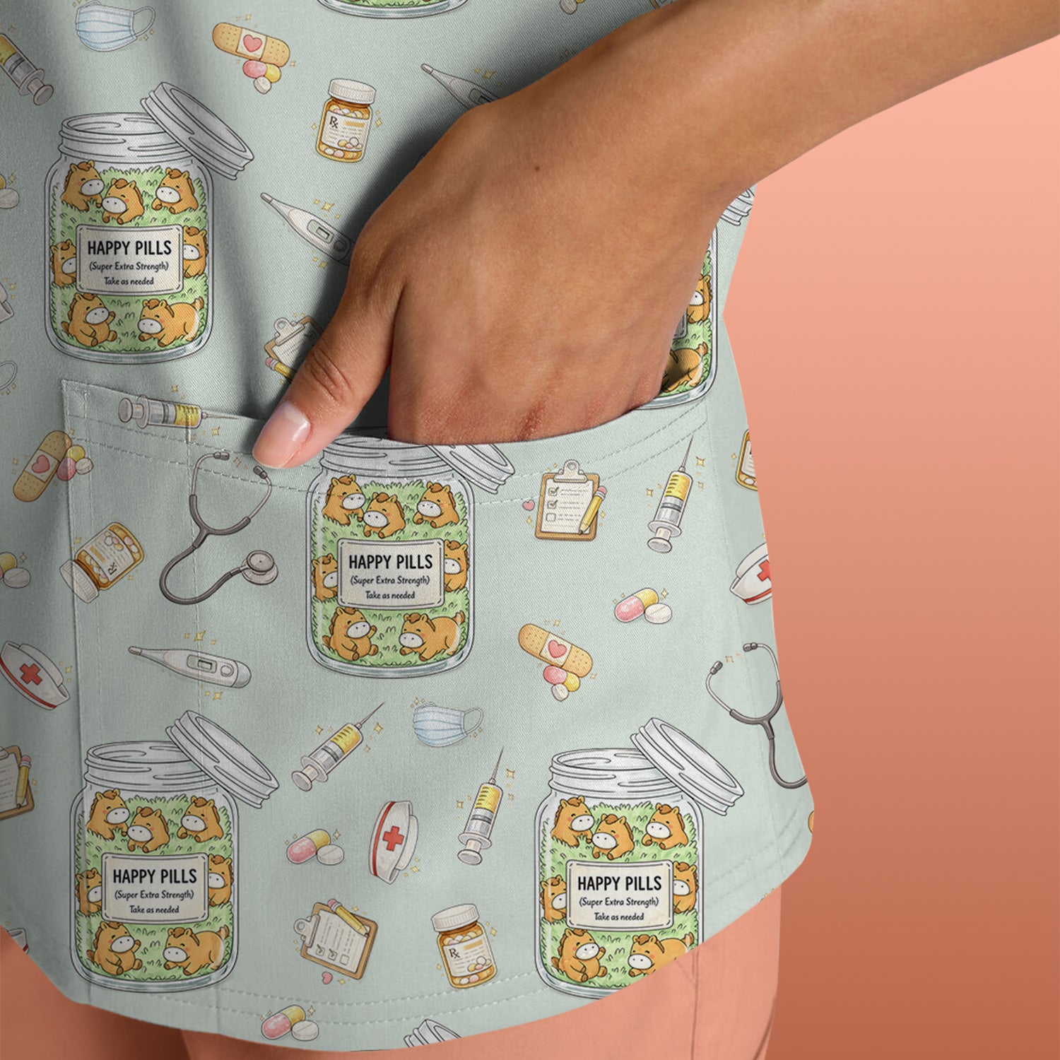 Happy Pills Horse Medical Print Nurse Scrub Top, Comfortable Scrubs for Nurses