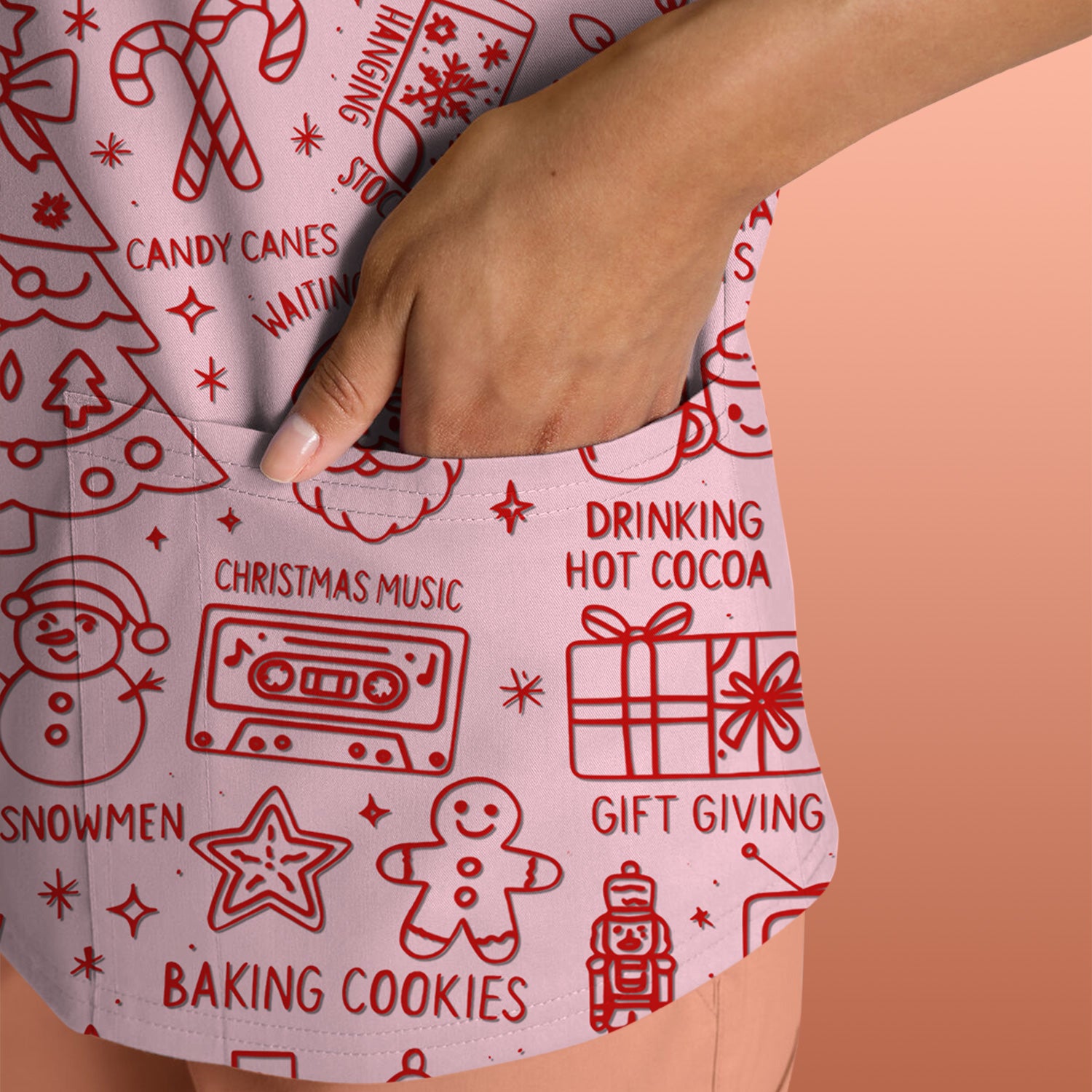 Christmas Pattern Scrub Top, Holiday Baking Cookies Nurse Shirt, Cute Medical Uniform Gift for RN, LPN, Healthcare Worker