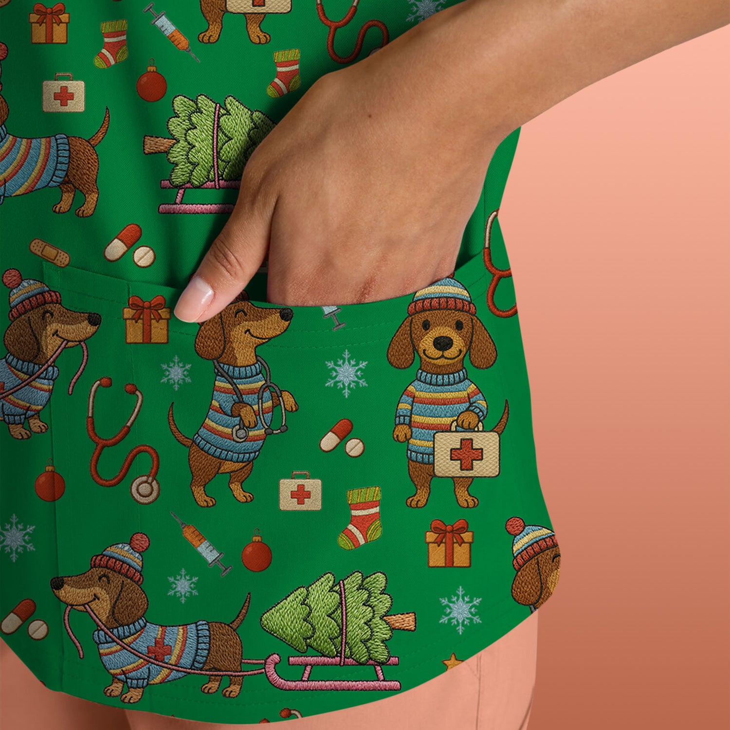 Dachshund Dog Scrub For Nurse, Funny Wiener Dog Lover Gift, Cute Dog 3D Knit Pattern Shirt