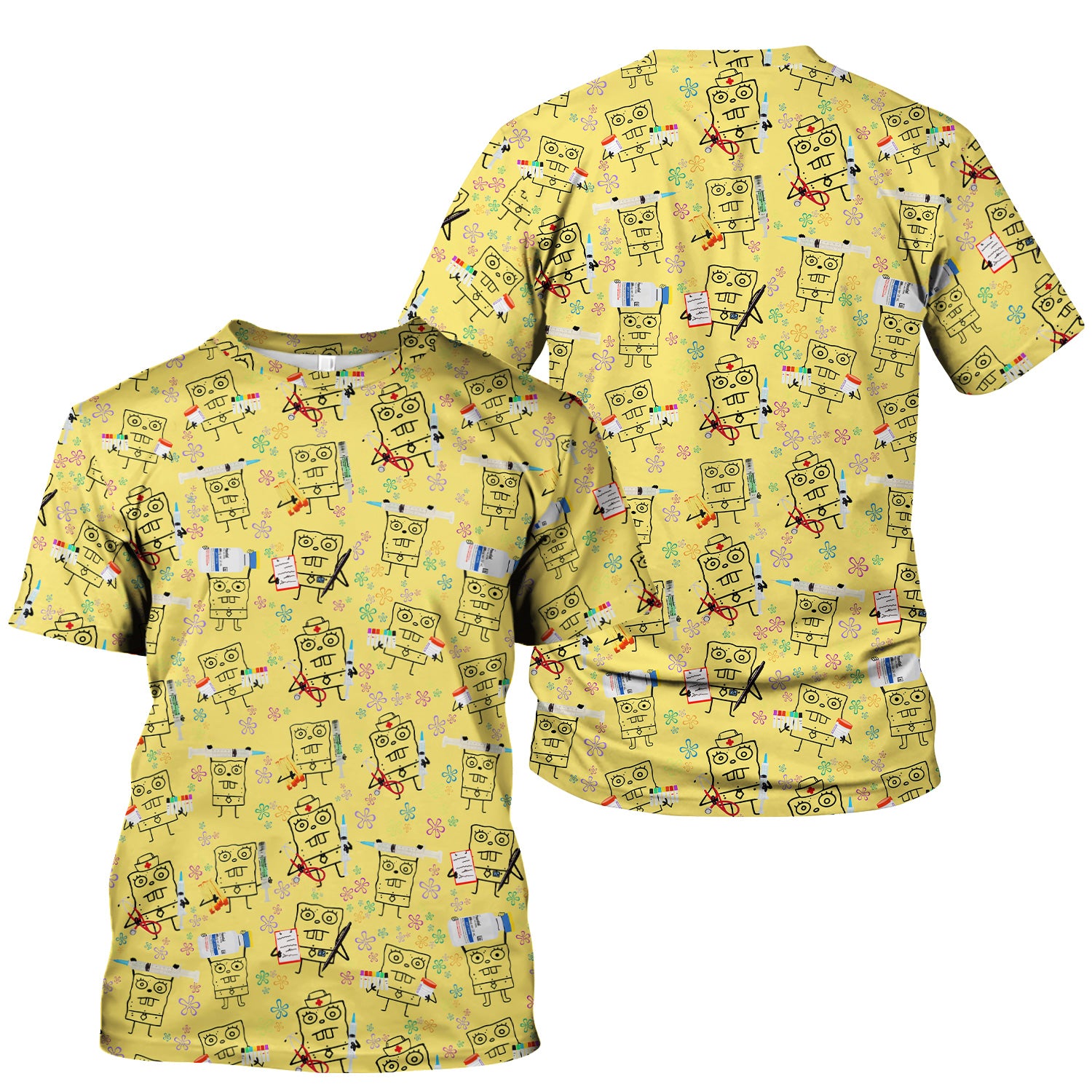 Personalized Doodle Bob Energy Drink Nurse Shirt - Funny Cartoon Medical Graphic Tee - Gift for RN MD RT CNA Paramedic Healthcare Staff