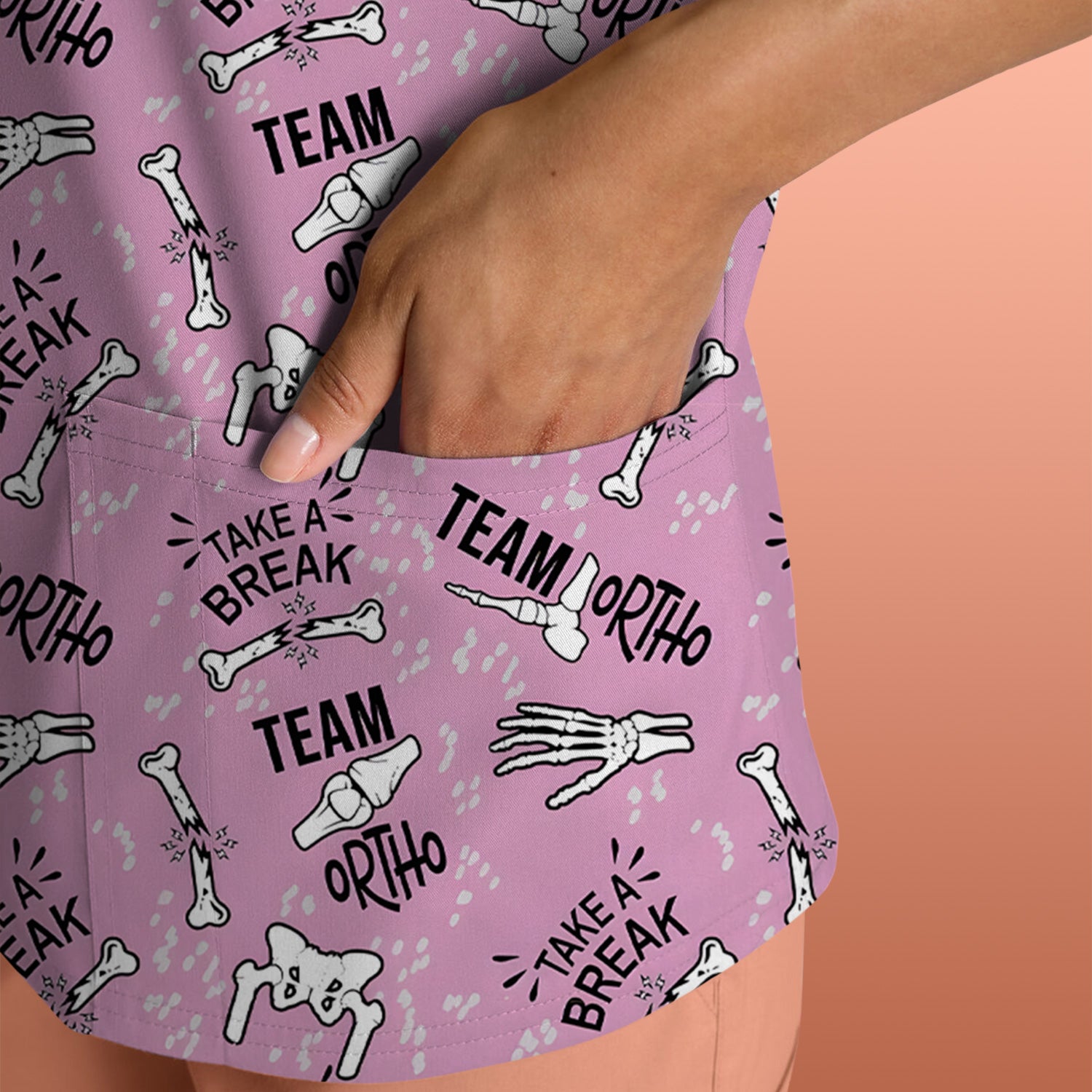 Team Ortho Bone Joint Print Scrub Top, Breathable Fabrics Nursing Uniform