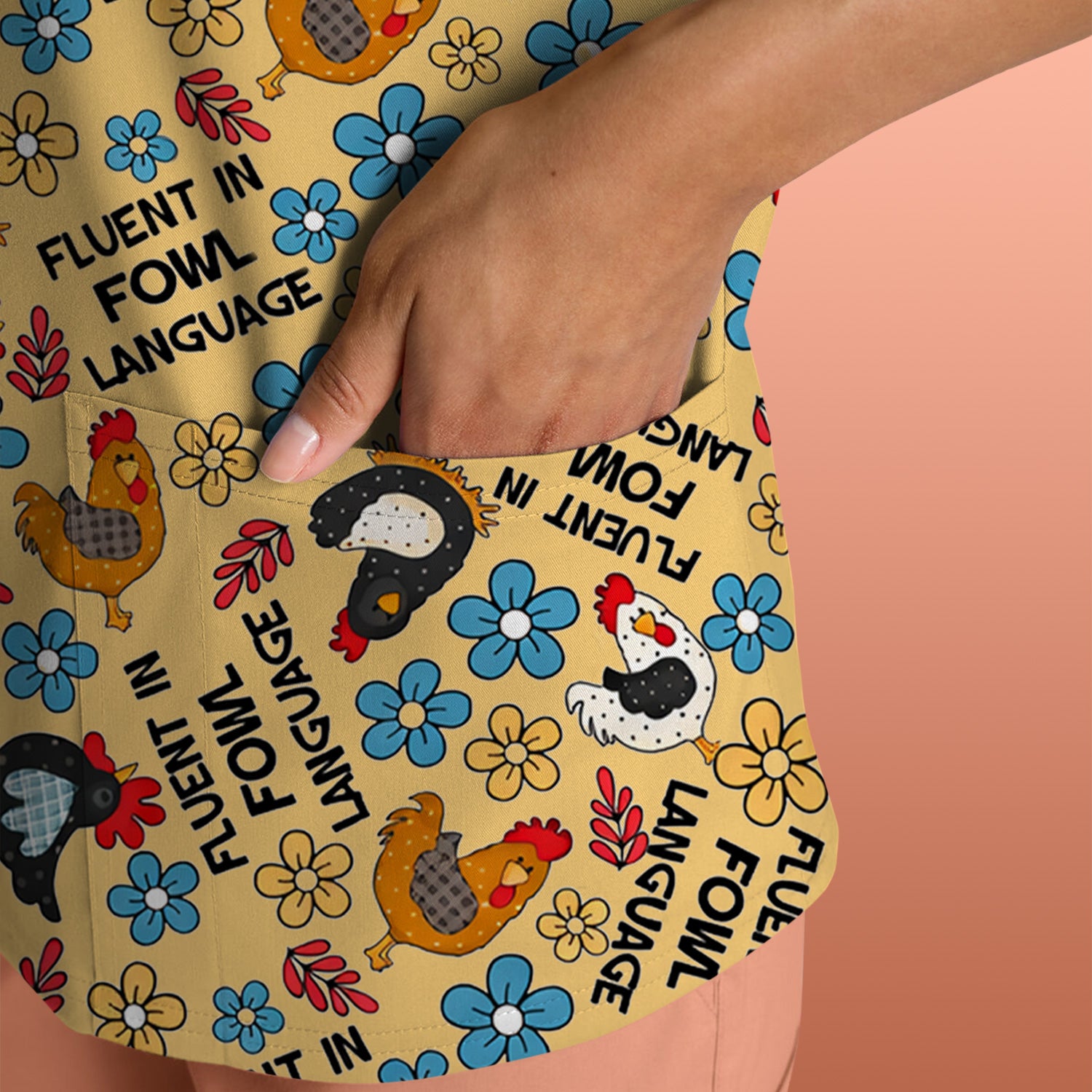 Funny Chicken Fluent in Fowl Language Pattern Scrub Top, Comfortable Scrubs for Nurses
