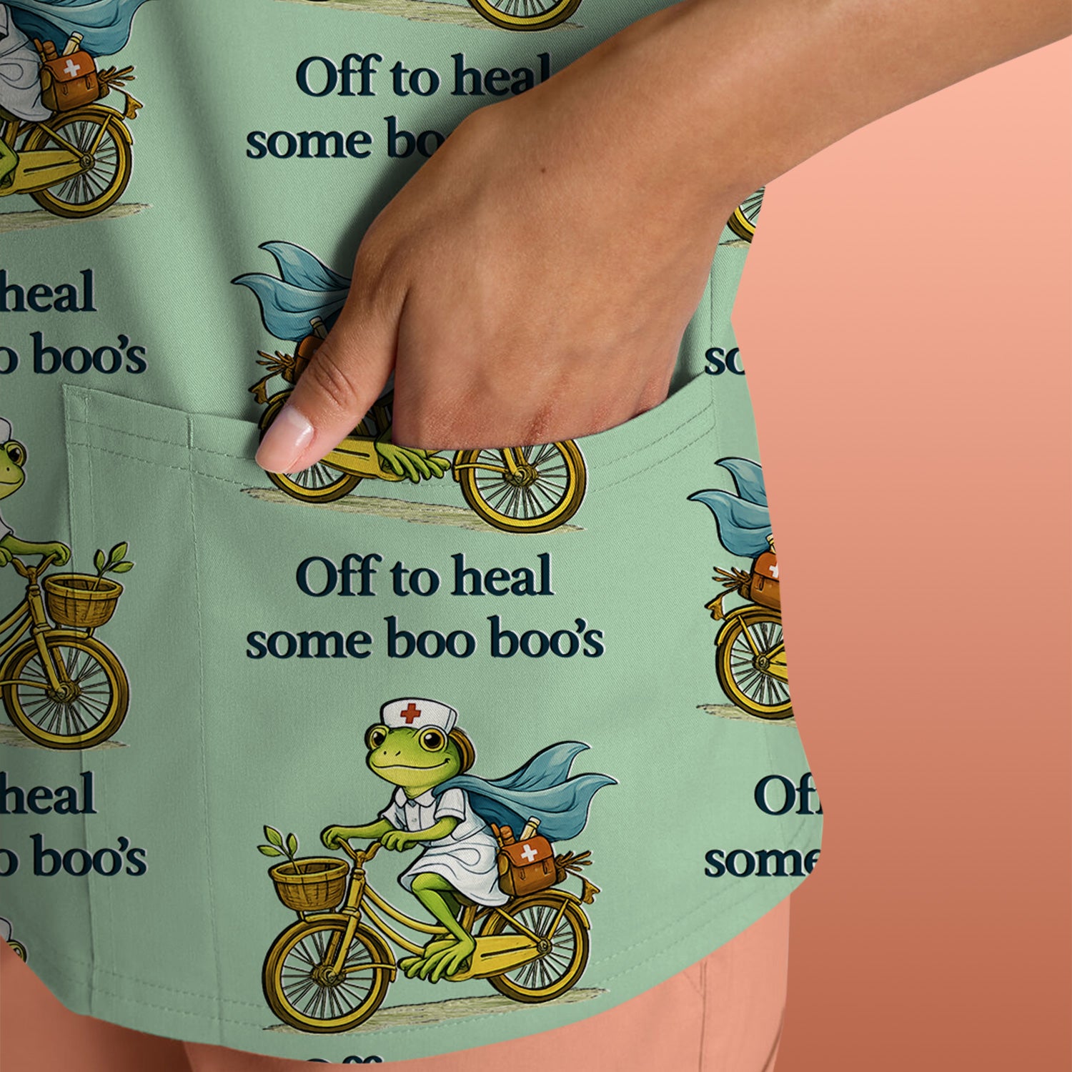 Funny Frog Nurse Cycling Pattern Scrub Top, Comfortable Scrubs for Nurses