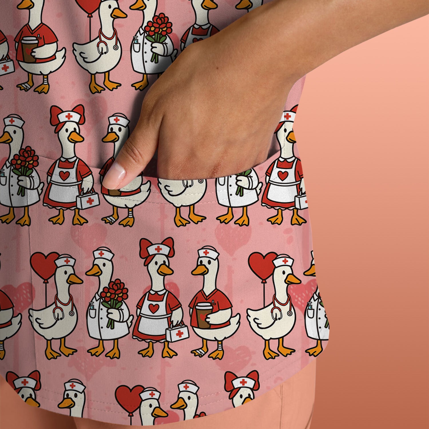 Valentine Nurse Goose Pattern Scrub Top, Comfortable Scrubs for Nurse