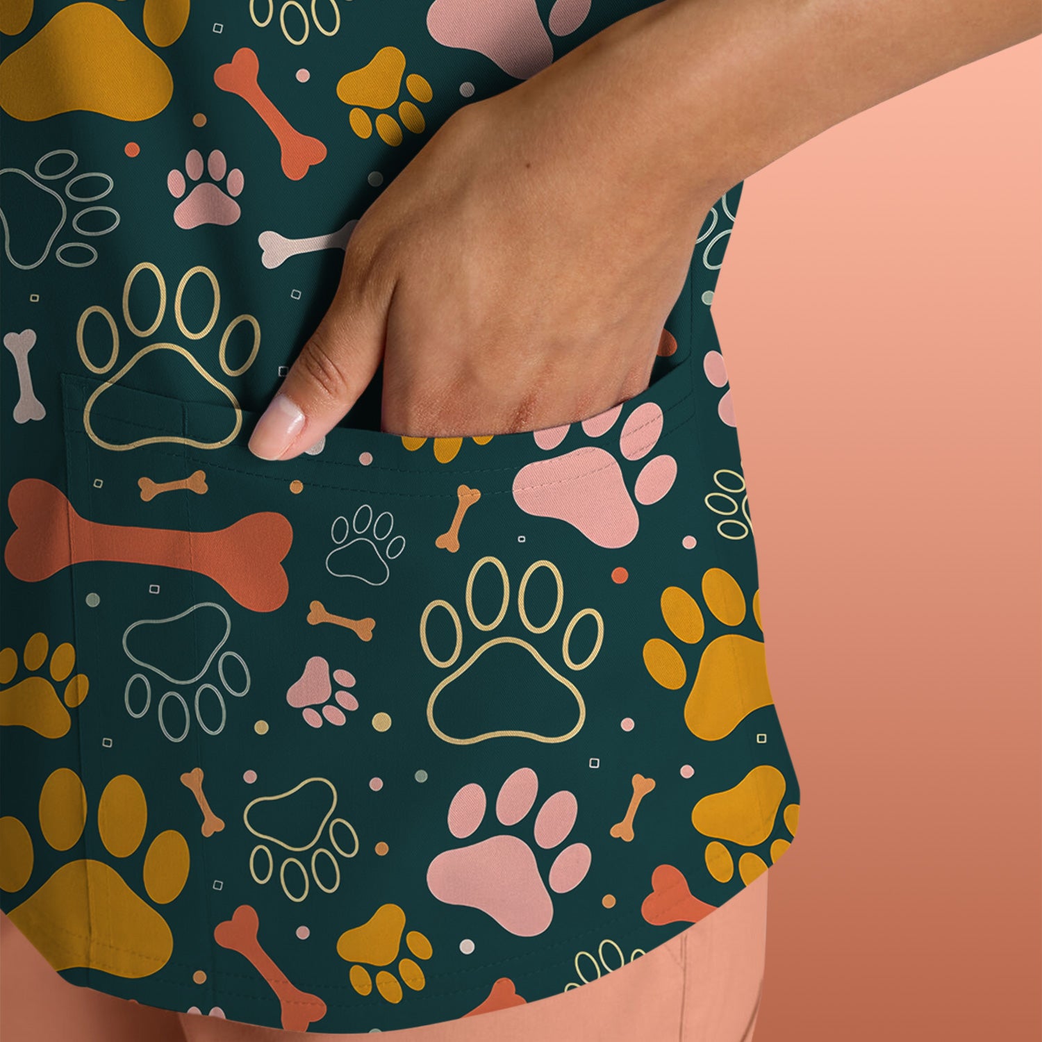 Cute Paw Print Dog Pattern Scrub Top, Comfortable Scrubs for Nurses