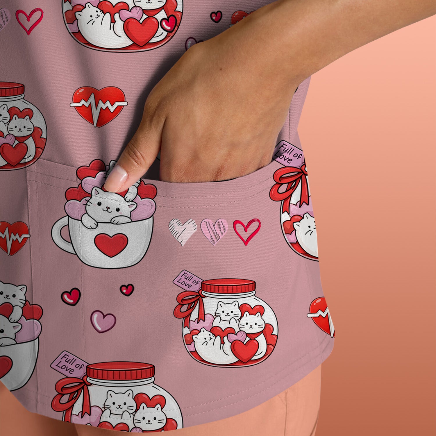 Cute Cat Valentine Nurse Scrub Top, Comfortable Scrubs for Nurses