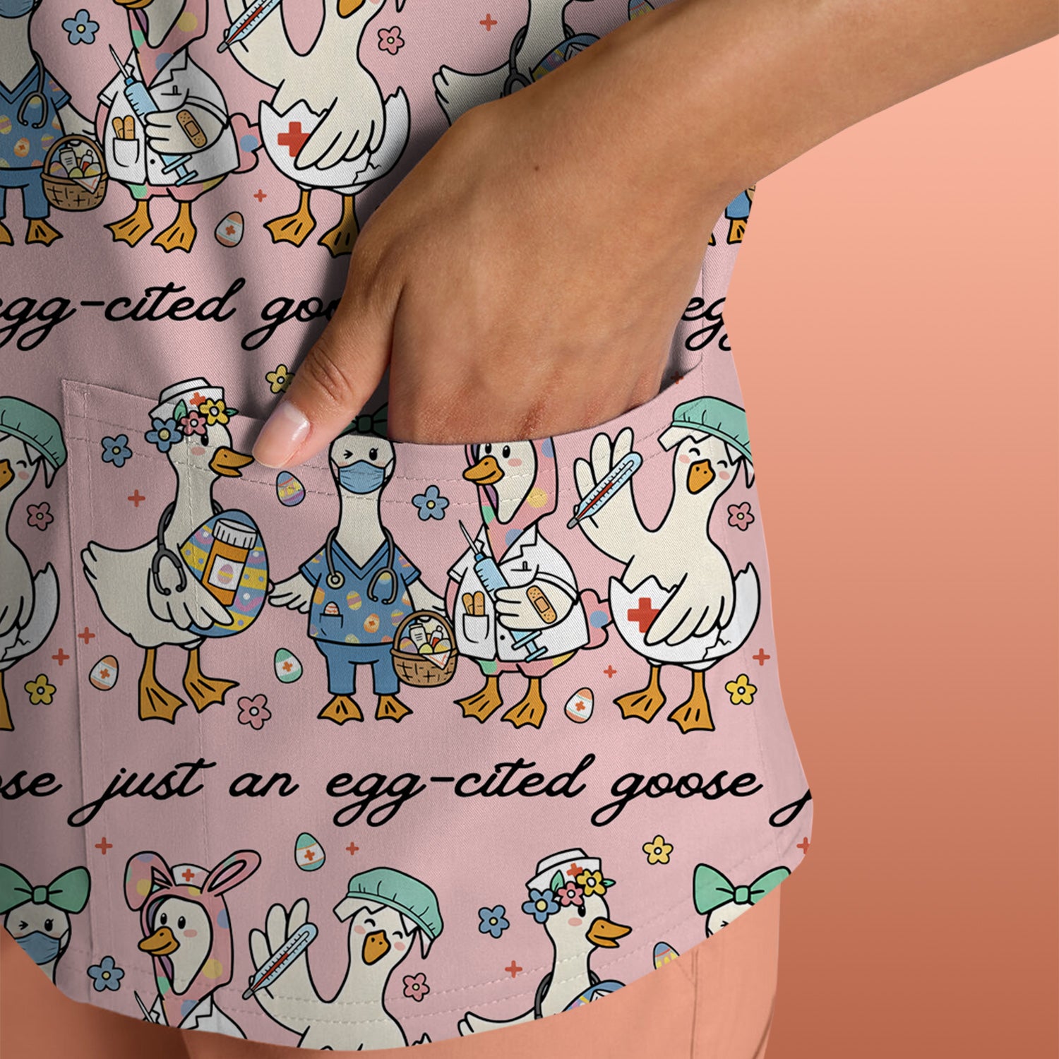 Funny Easter Nurse Goose Pattern Scrub Top, Comfortable Scrubs for Nurses