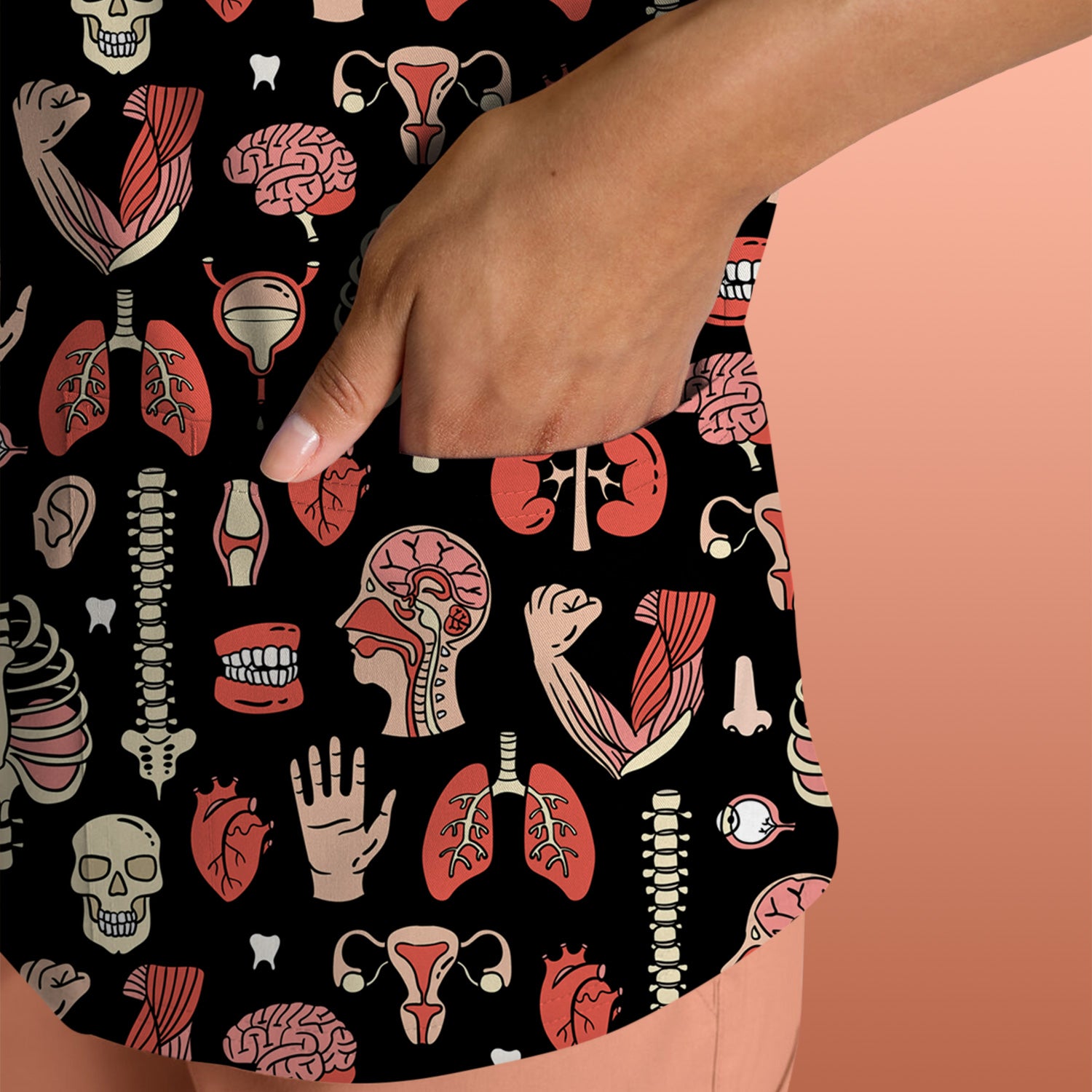 Human Anatomy Body Parts Pattern Scrubs Top, Comfortable Scrubs for Nurses
