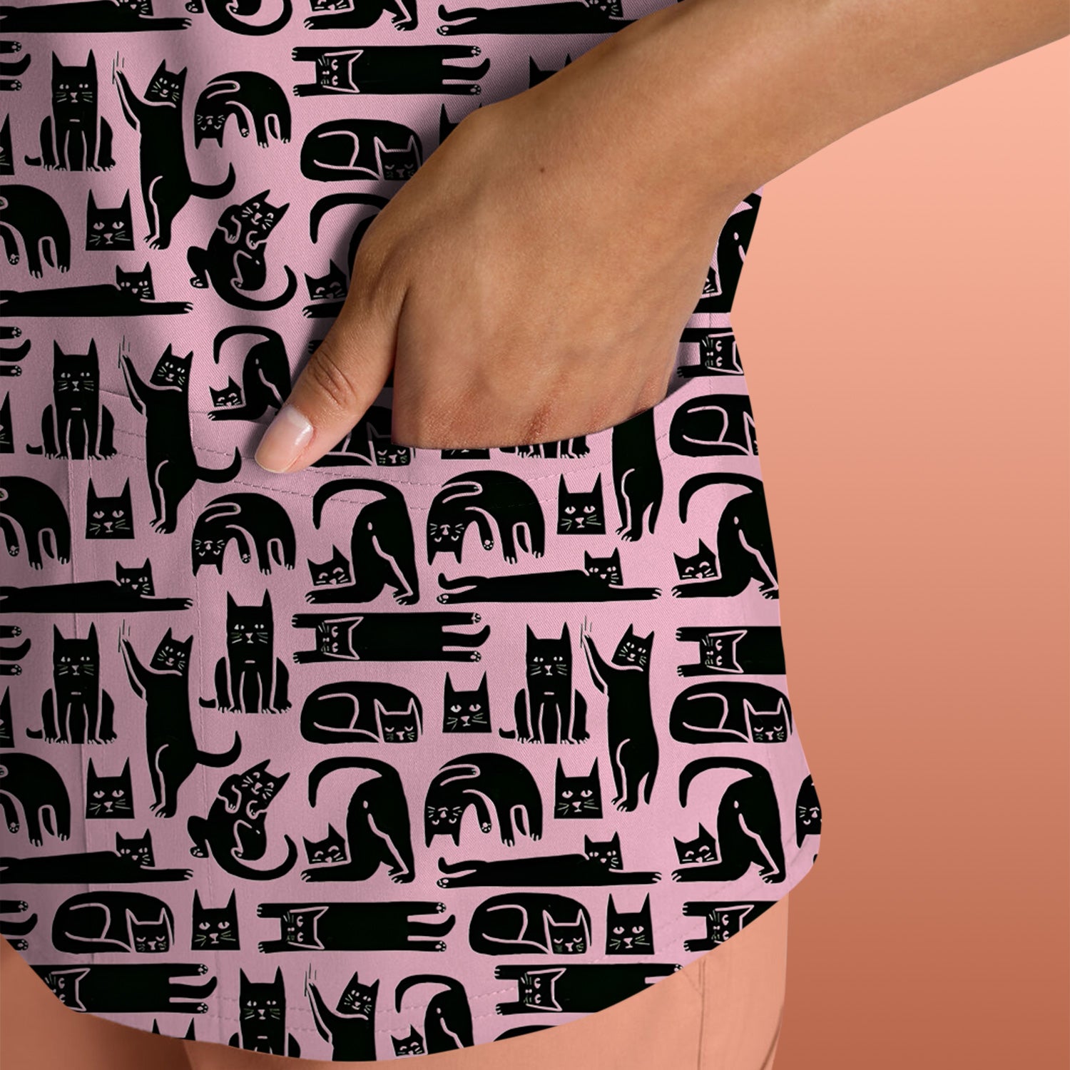 Cute Funny Cat Poses Print Scrub Top, Comfortable Scrubs for Nurses