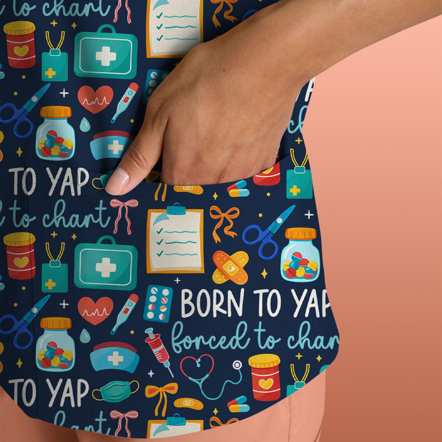 Born To Yap Medical Tools Pattern Scrub Top, Comfortable Scrubs for Nurses