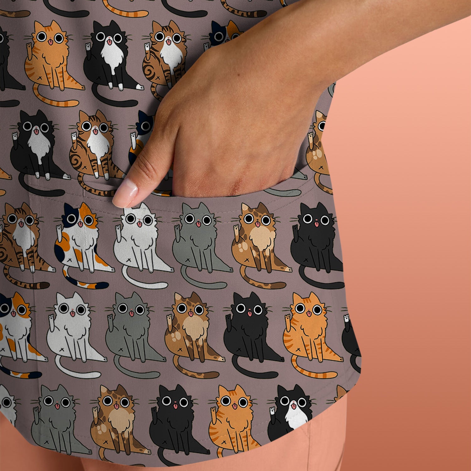 Cute Cartoon Cat Pattern Scrub Top, Comfortable Scrubs for Nurses