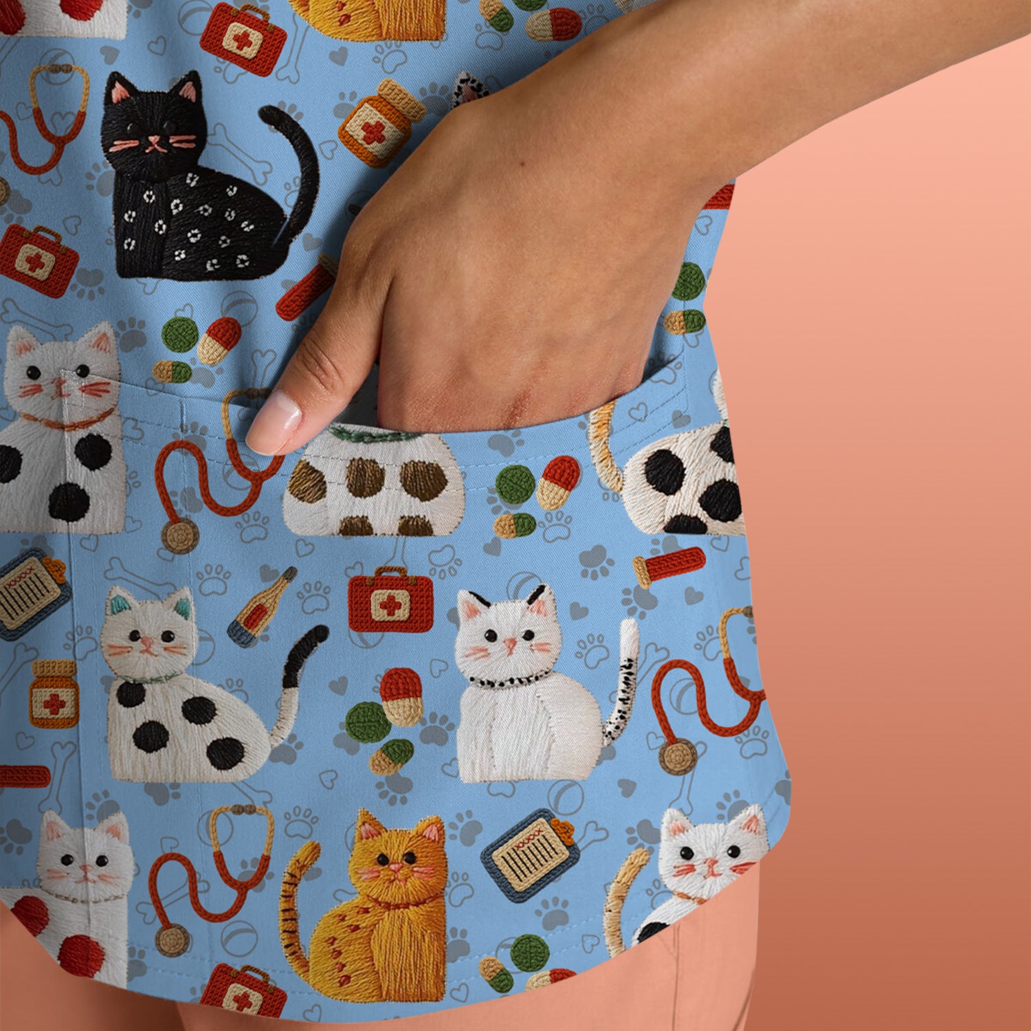 Cute Cat Scrub Set – Funny Veterinary Pattern Medical Shirt – Pet Lover Uniform For RN, LPN, CNA, and Vet Staff