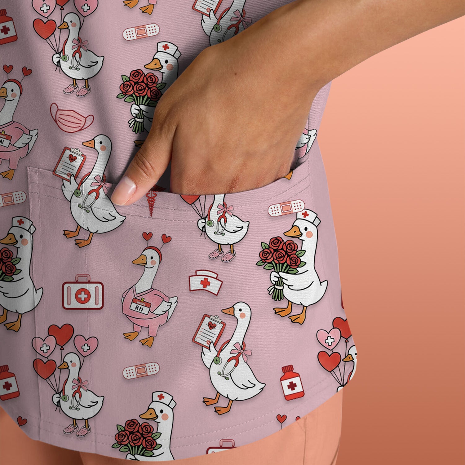 Cute Goose Nurse Medical Pattern Scrub Top, Comfortable Scrubs for Nurses