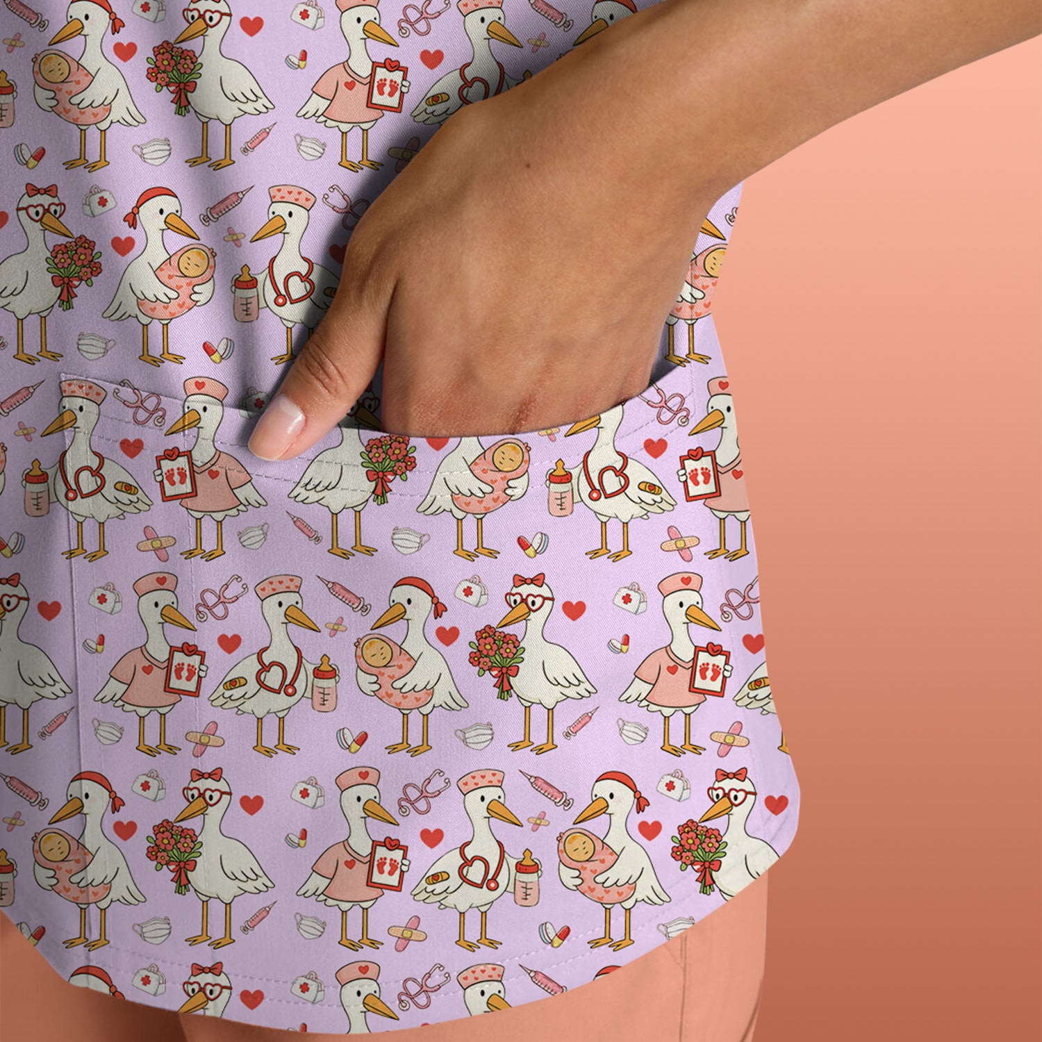 Cute Goose Nurse Valentine Pattern Scrub Top, Breathable Fabrics Nursing Uniform