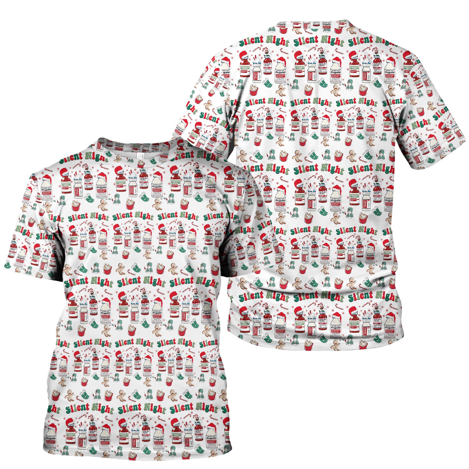 Funny Nurse Christmas Scrub Top - Silent Night & Medication Design - Holiday Gift for RN LPN CNA