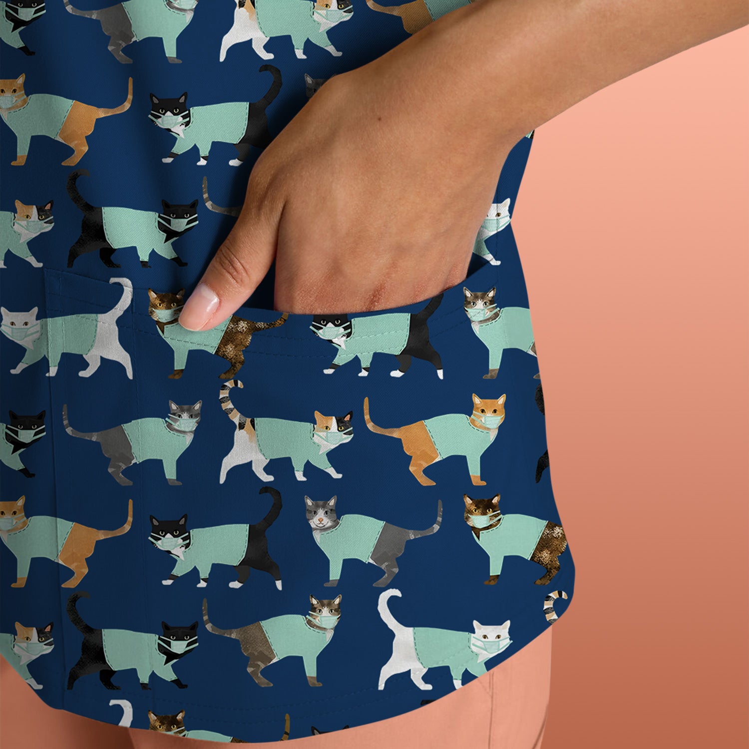 Playful Cat Nurse All Over Print Scrub Top, Comfortable Scrubs for Nurses