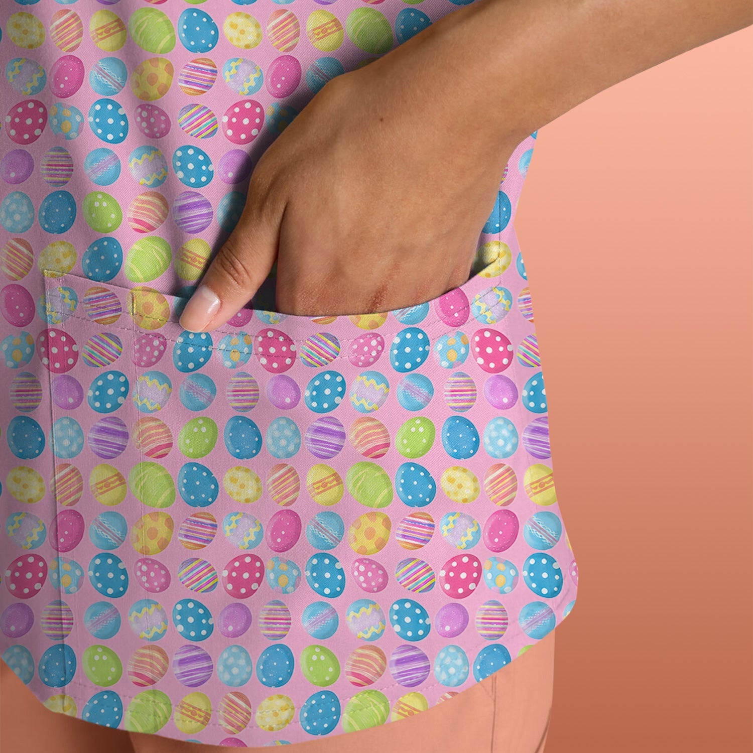 Colorful Easter Eggs Pattern Scrub Top, Comfortable Scrubs for Nurses