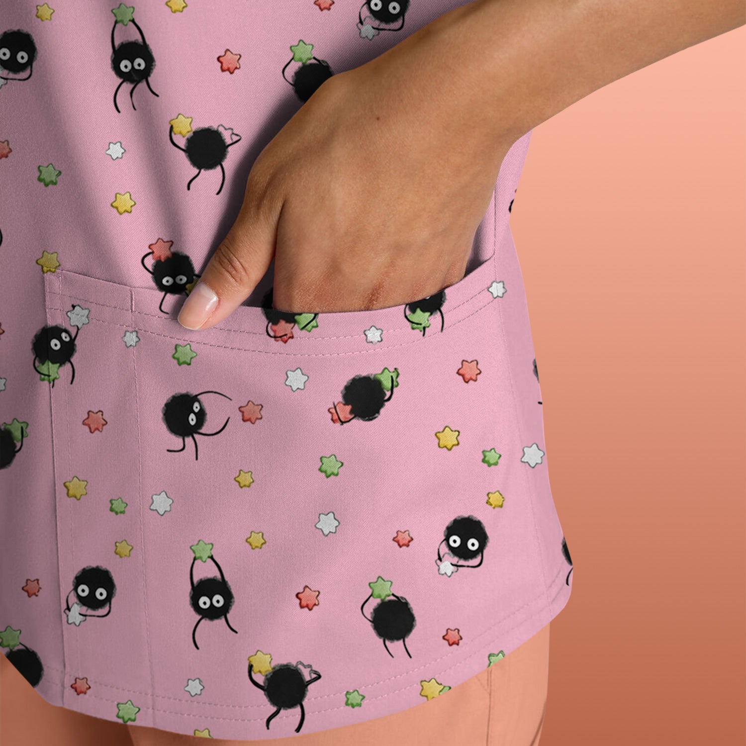 Funny Spider Pattern Pattern Pattern Scrub Top, Cartoon Spider Pattern Nursing Uniform For Women