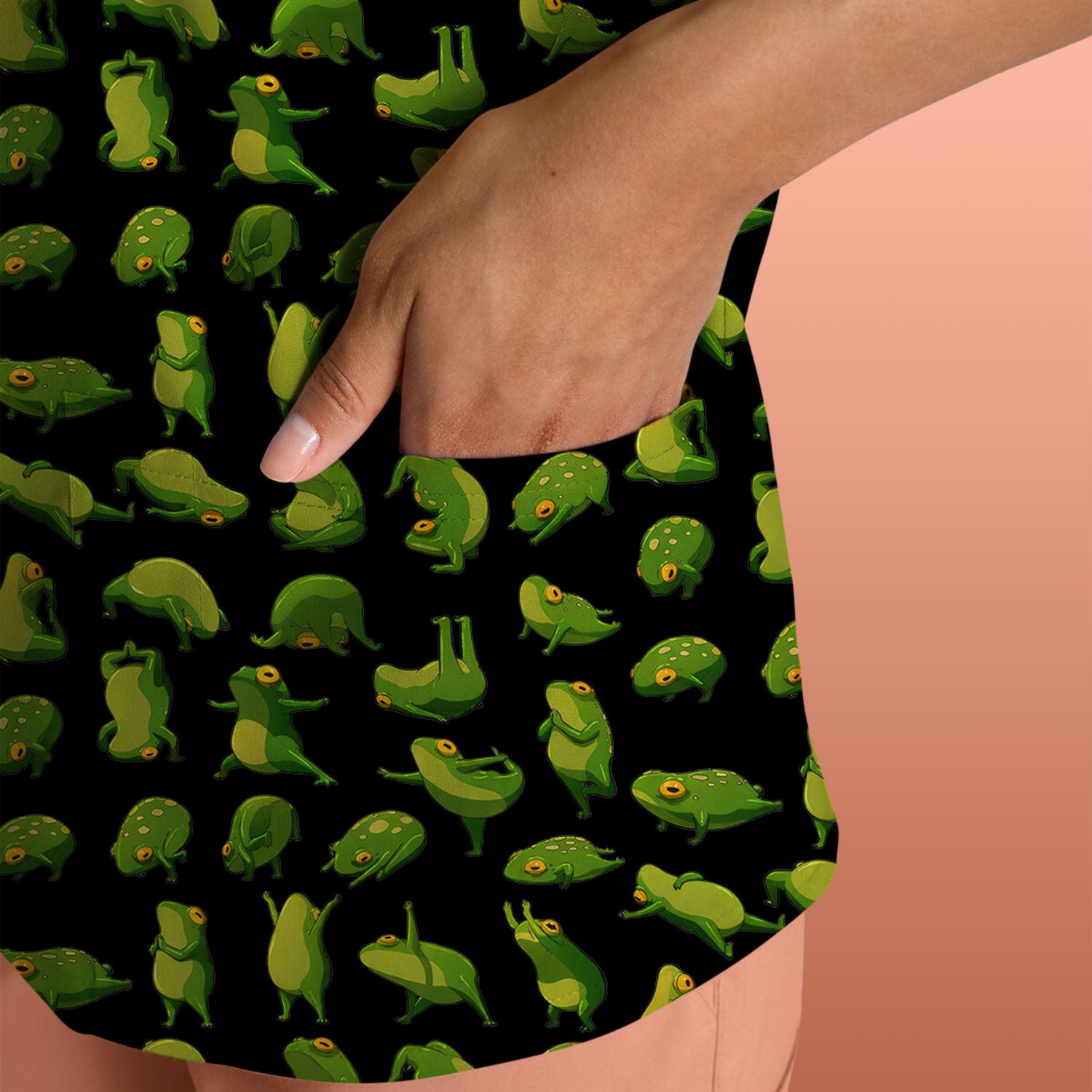 Cute Frog Cartoon Pattern Scrub Top, Comfortable Scrubs for Nurses