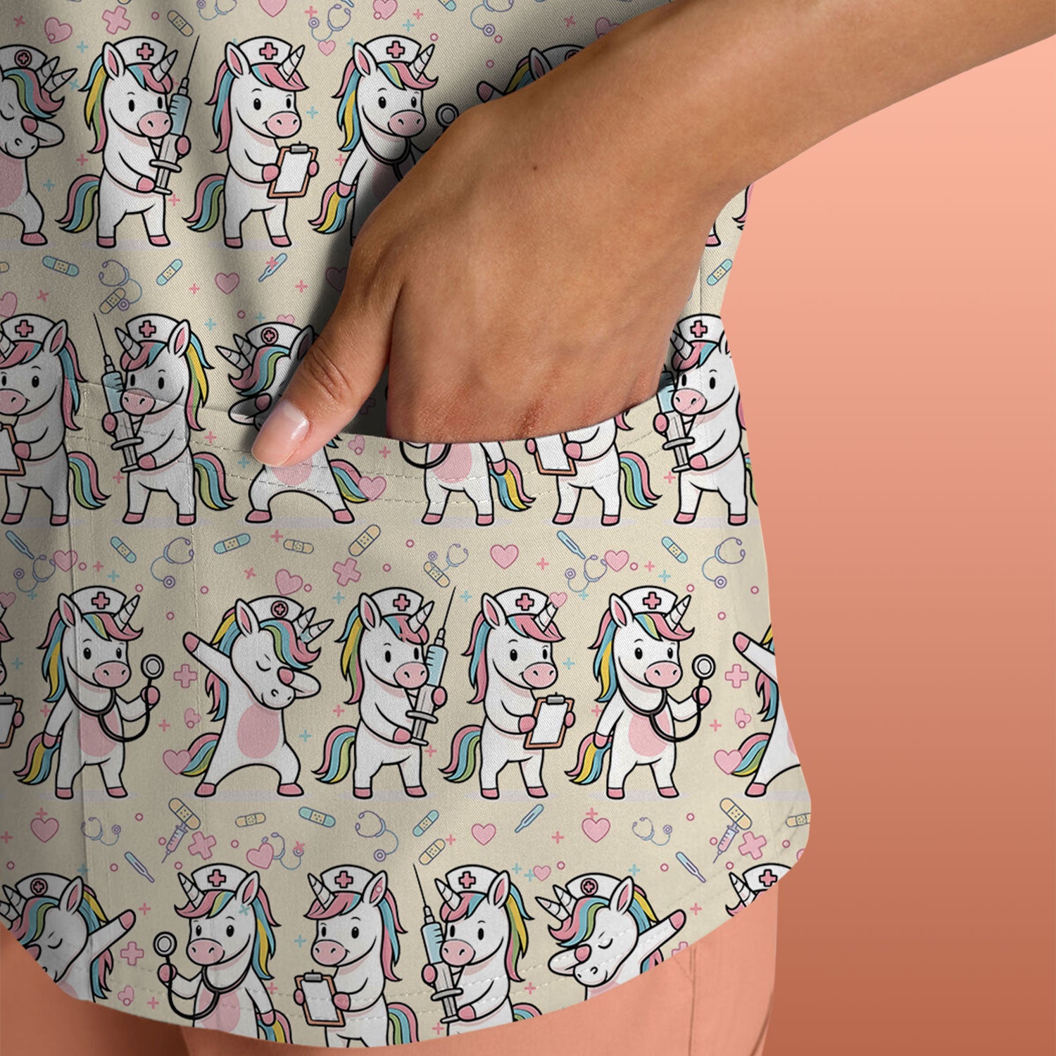 Cute Unicorn Nurse Scrub Top, Playful Medical Cartoon Nursing Shirt, Breathable Fabrics Nurse Uniform