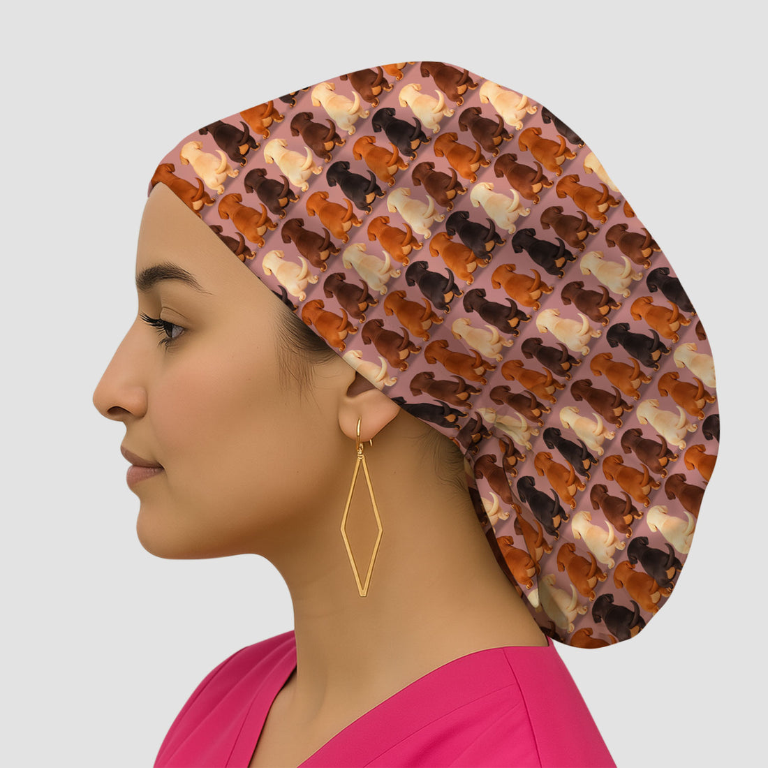 Cute Dachshund Butt Pattern All Over Print Scrub Cap, Breathable Fabrics Caps Uniform