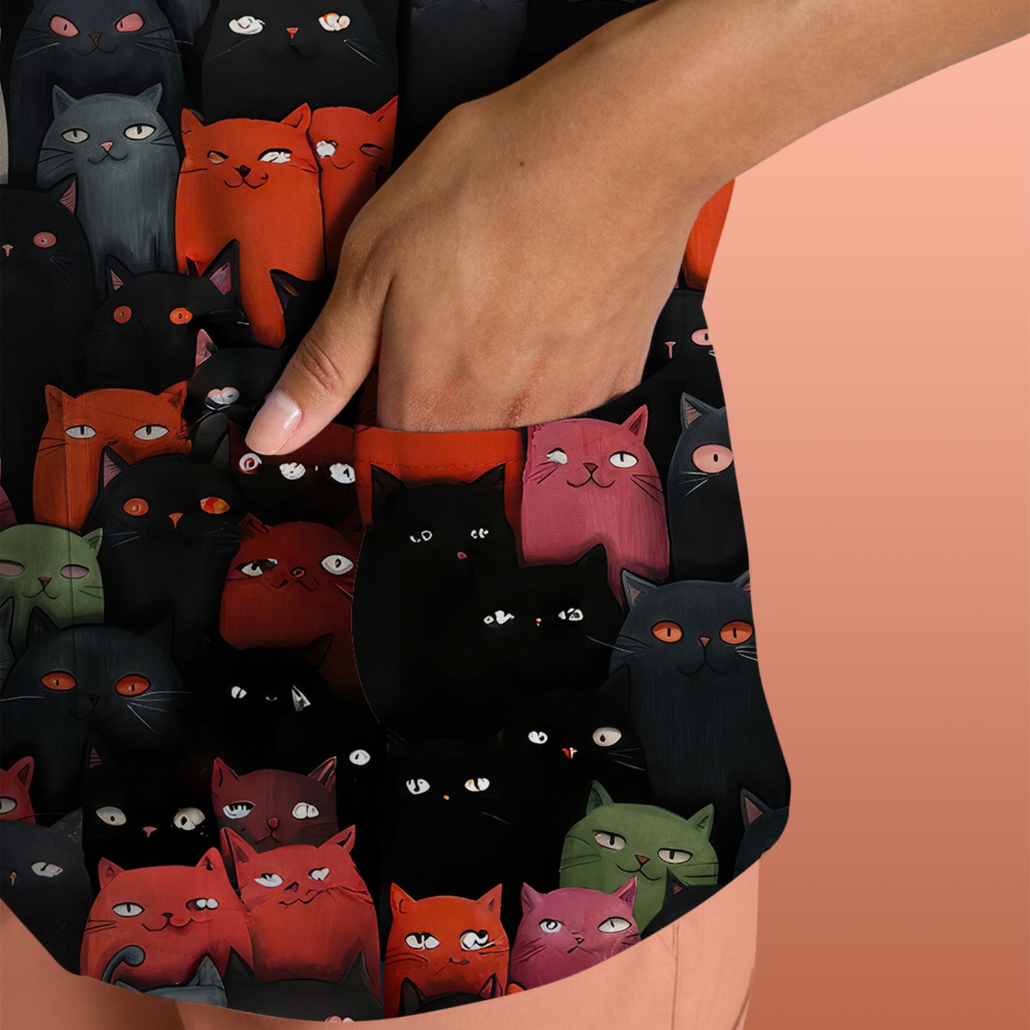 Cat Pattern Nurse Scrub Top, Artistic Cat Nurses Shirt For Women, Breathable Fabrics Nursing Uniform