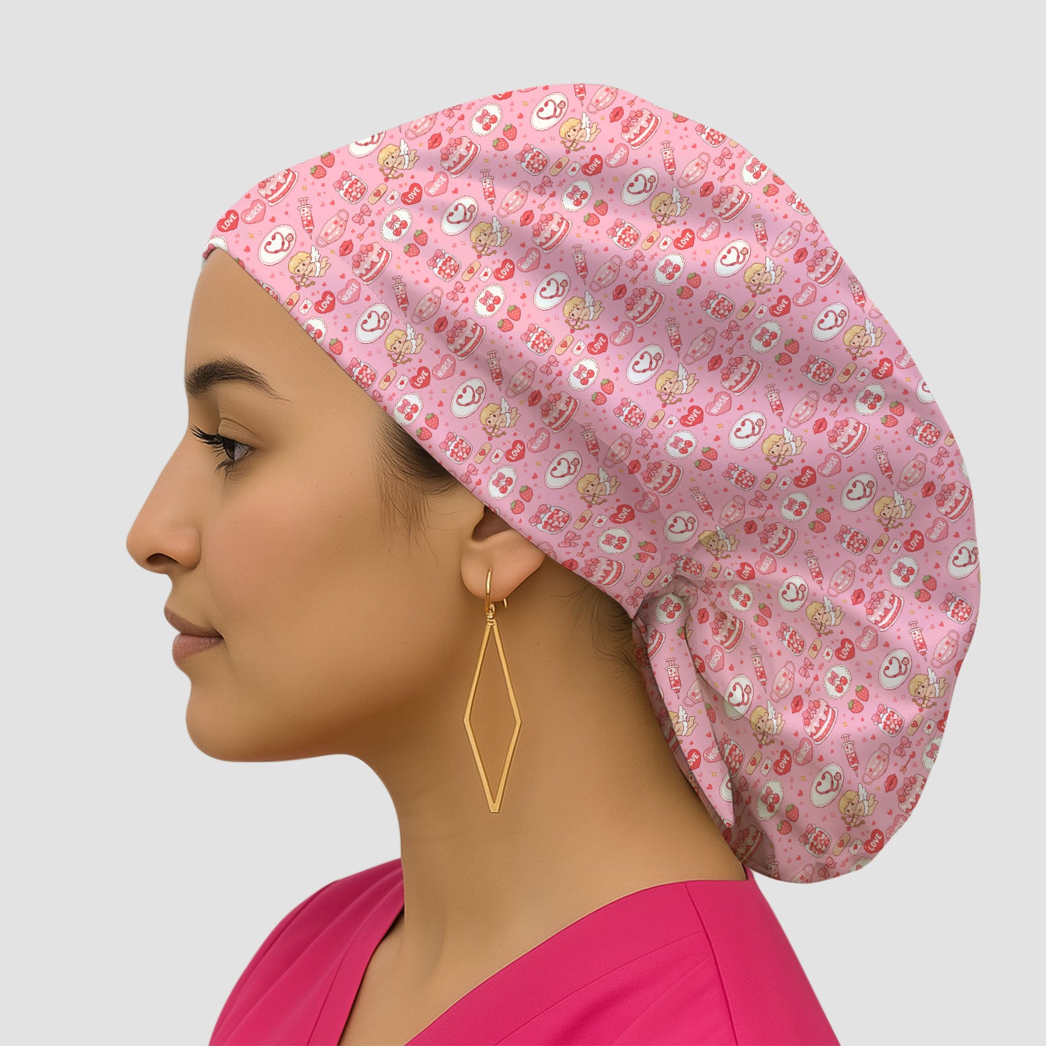 Cupid Nurse Scrub Cap, Cute Love Medical Pattern Hat For Valentine, Breathable Fabrics Nursing Uniform
