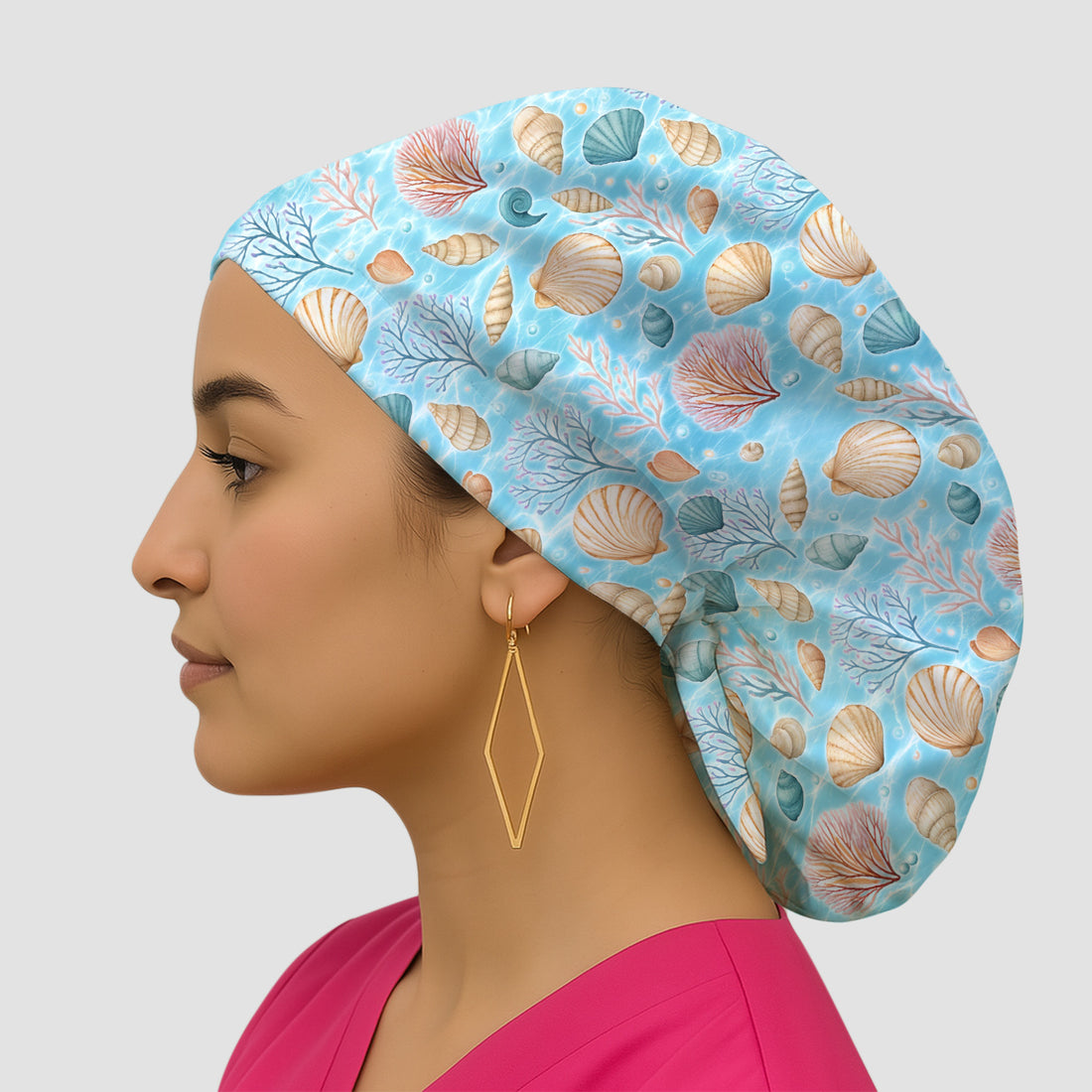 Cute Nurse Coastal Seashell And Coral Reef Scrub Cap, Surgical Caps for Doctors