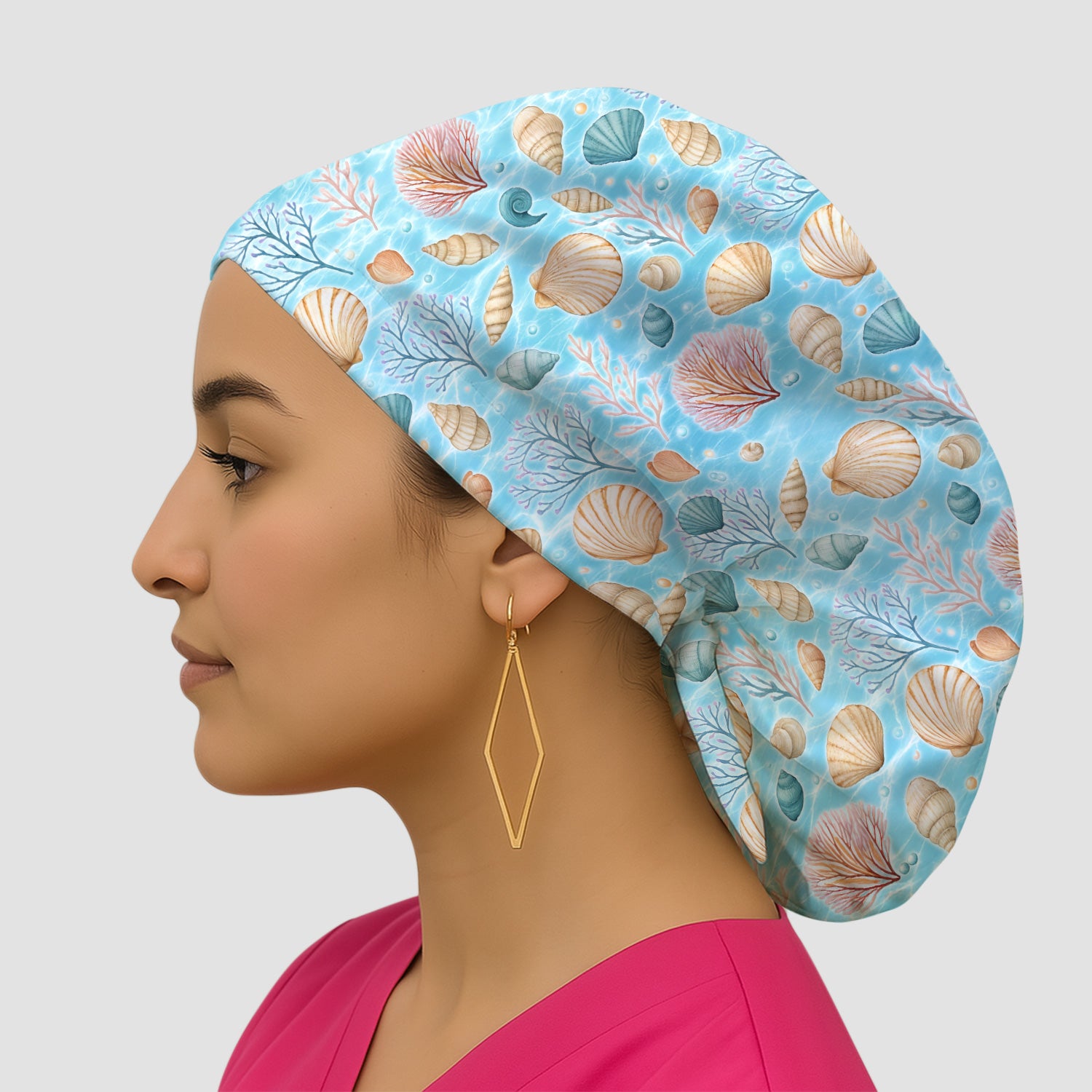 Cute Nurse Coastal Seashell And Coral Reef Scrub Cap, Surgical Caps for Doctors