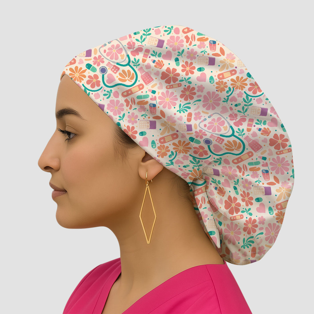 Cute Medical Floral Pattern Scrub Cap, Breathable Fabrics Caps Uniform